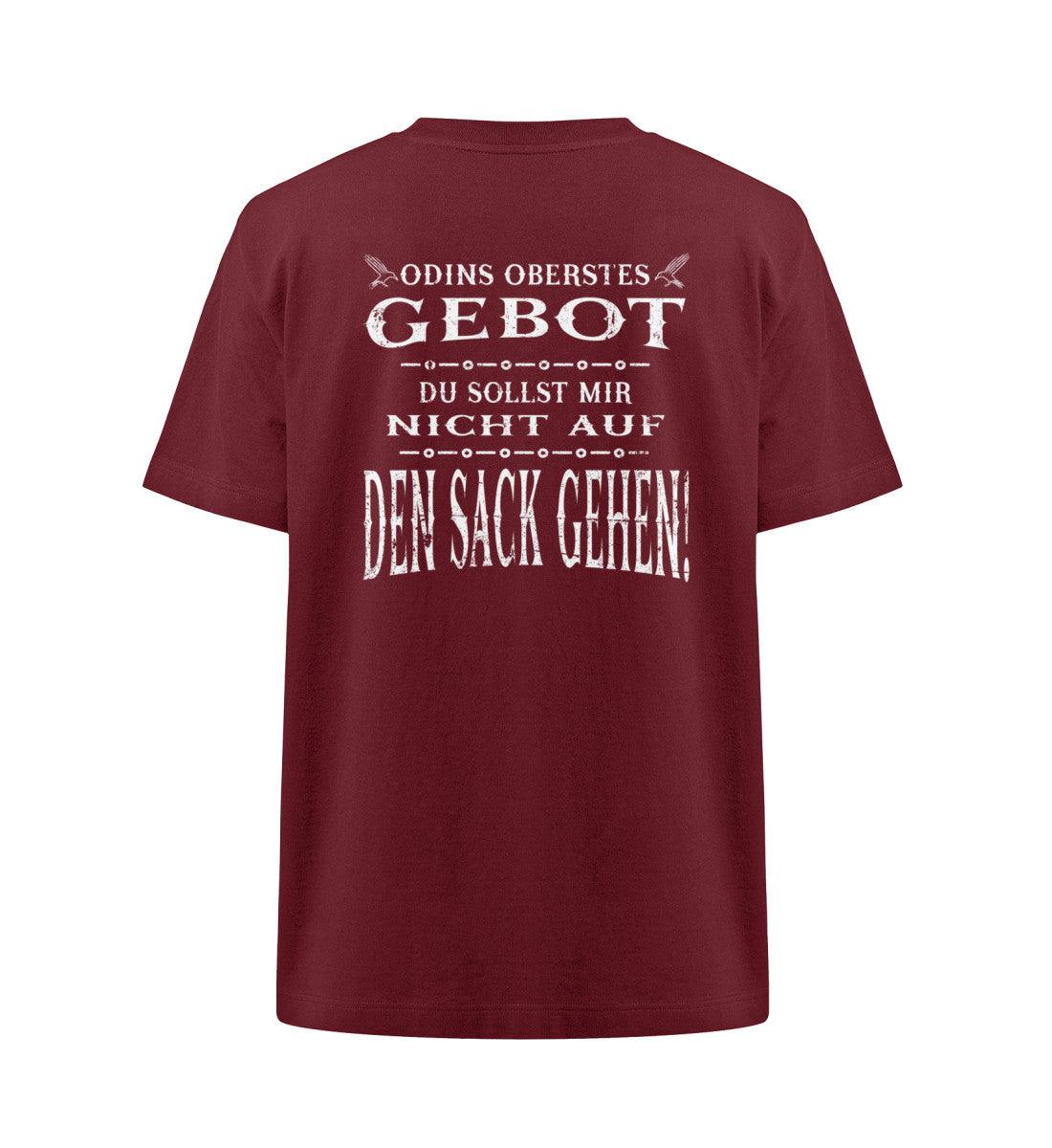 Maroon Wikinger Oversize Shirt with humorous Nordic Mythology quote "Odins Oberstes Gebot: Du Sollst Mir Nicht Auf Den Sack Gehen!"