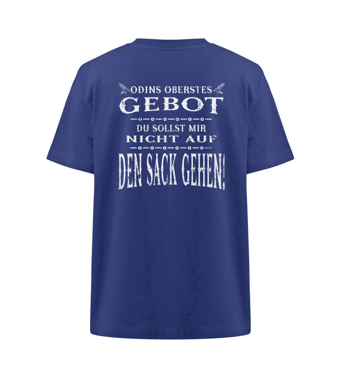 Wikinger Oversize Shirt mit dem Spruch "Odins Oberstes Gebot: Du Sollst Mir Nicht Auf Den Sack Gehen!" in Blau