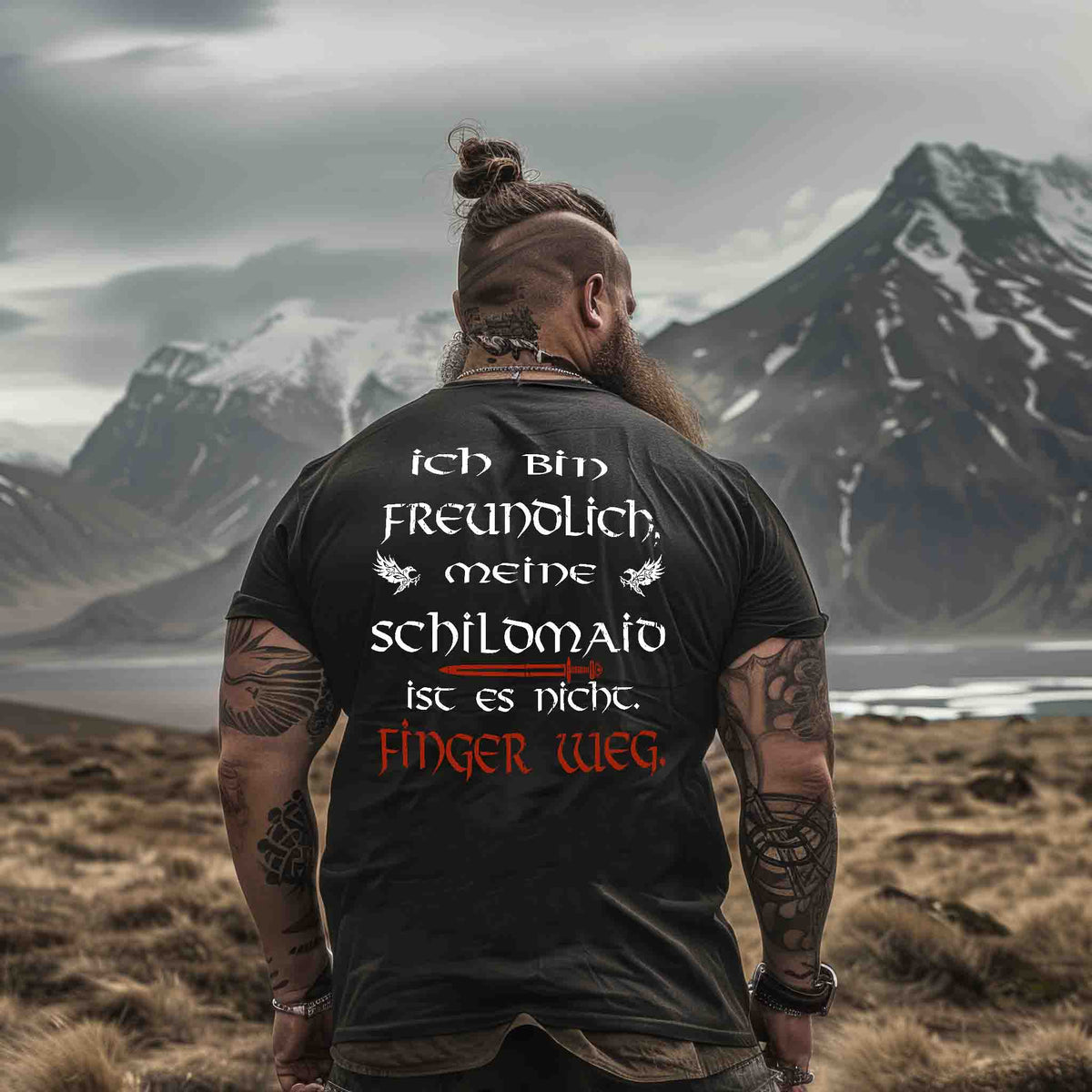 Wikinger Premiumshirt Backprint Freundliche Schildmaid