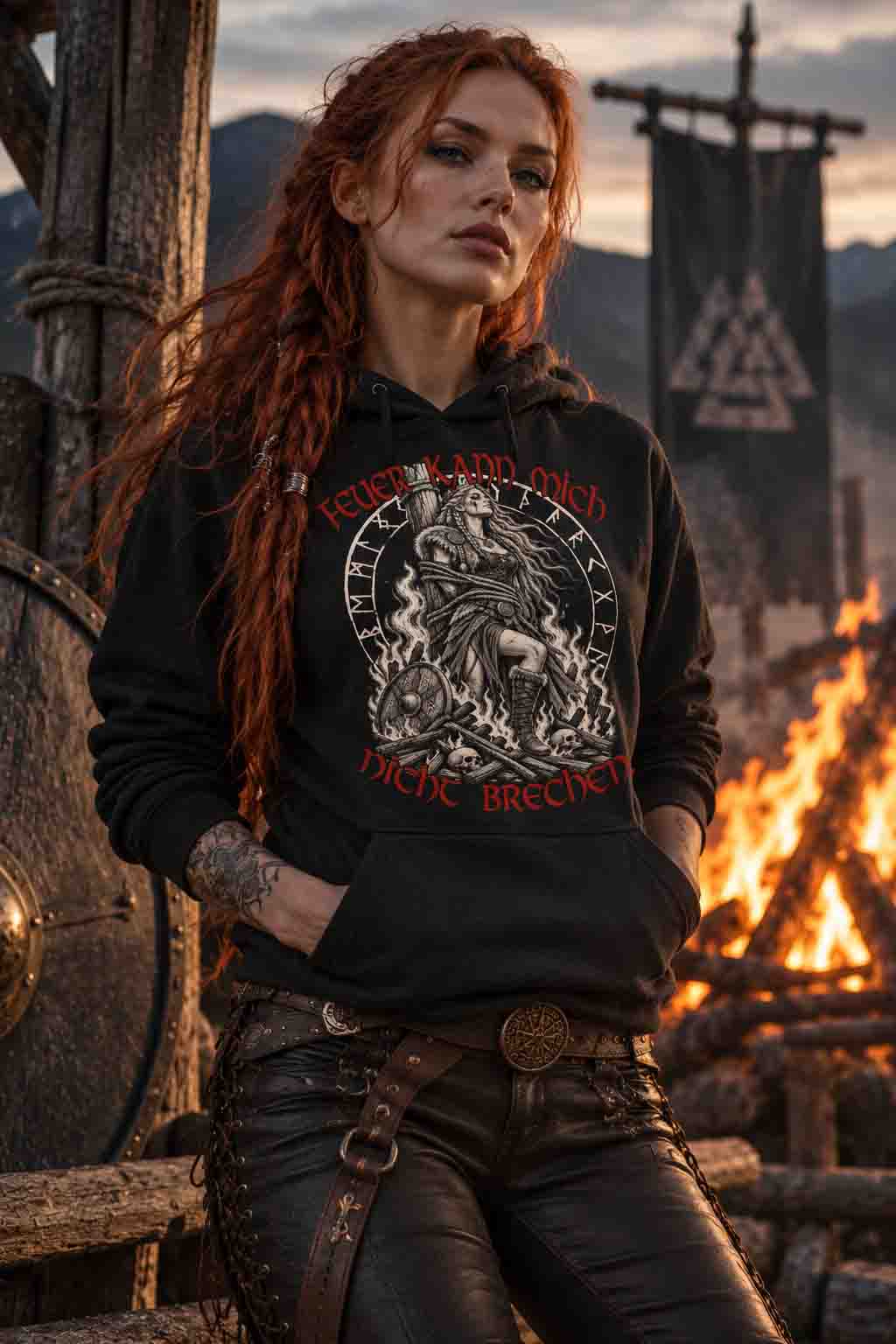 Schildmaiden Premium Hoodie Frontprint Euer Feuer