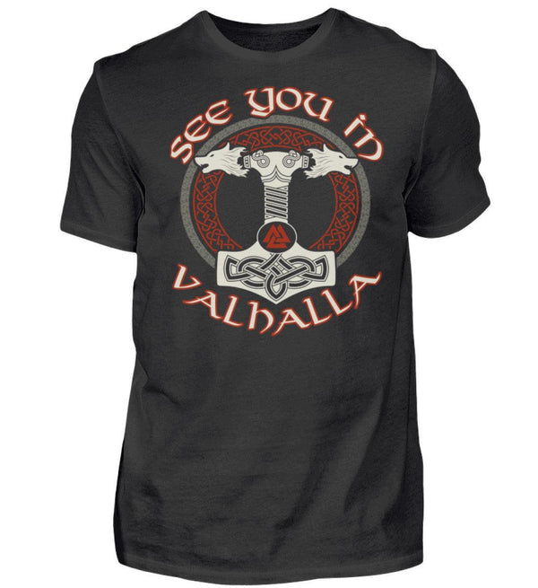 Wikinger "See You In Valhalla" Hoodie - Nordischer Krieger Premiumshirt mit Mjölnir und Wölfe Design - Nordic Viking Wear