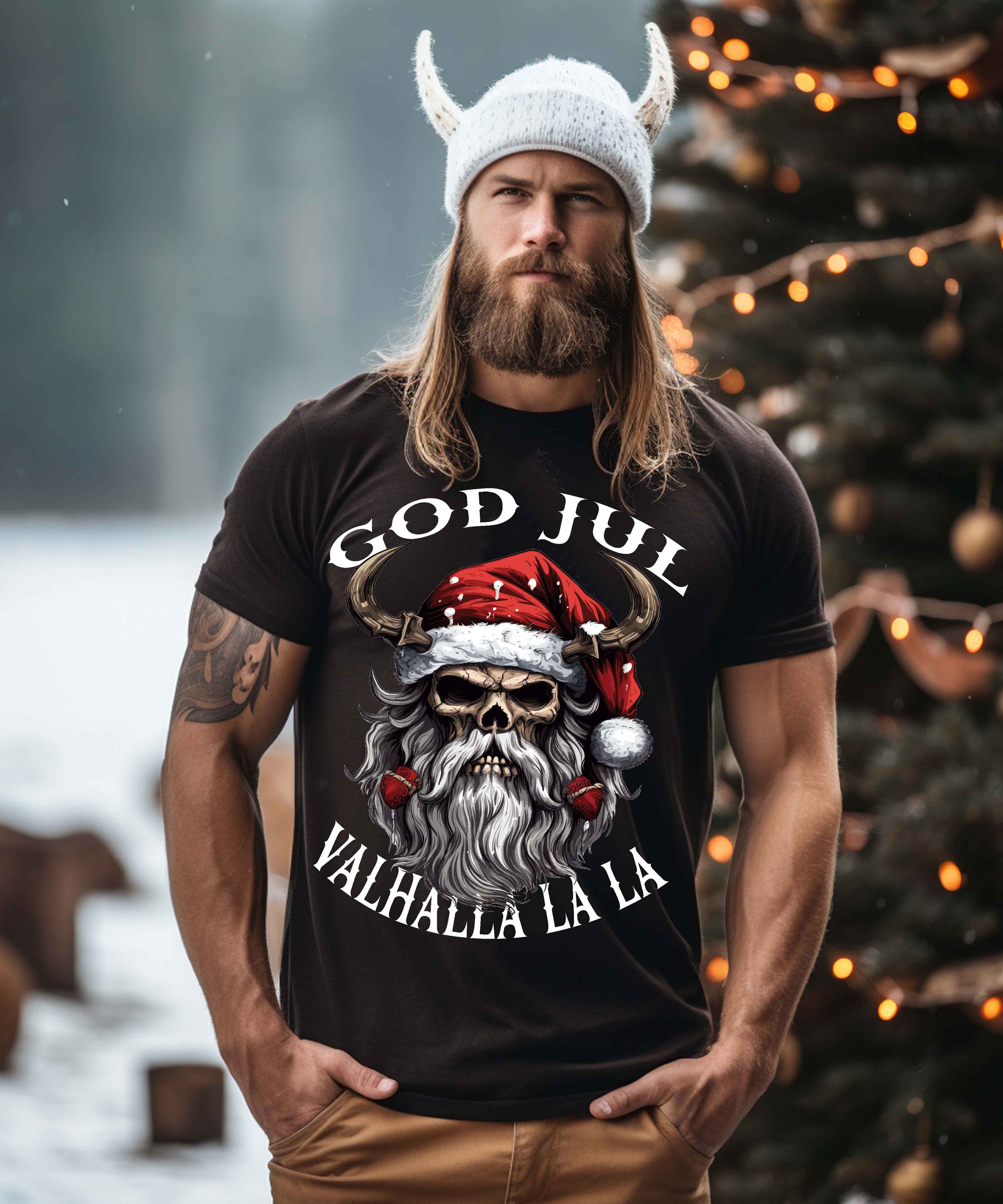 Weihnachts-Wikinger-Shirt mit Schädelmotiv God Jul