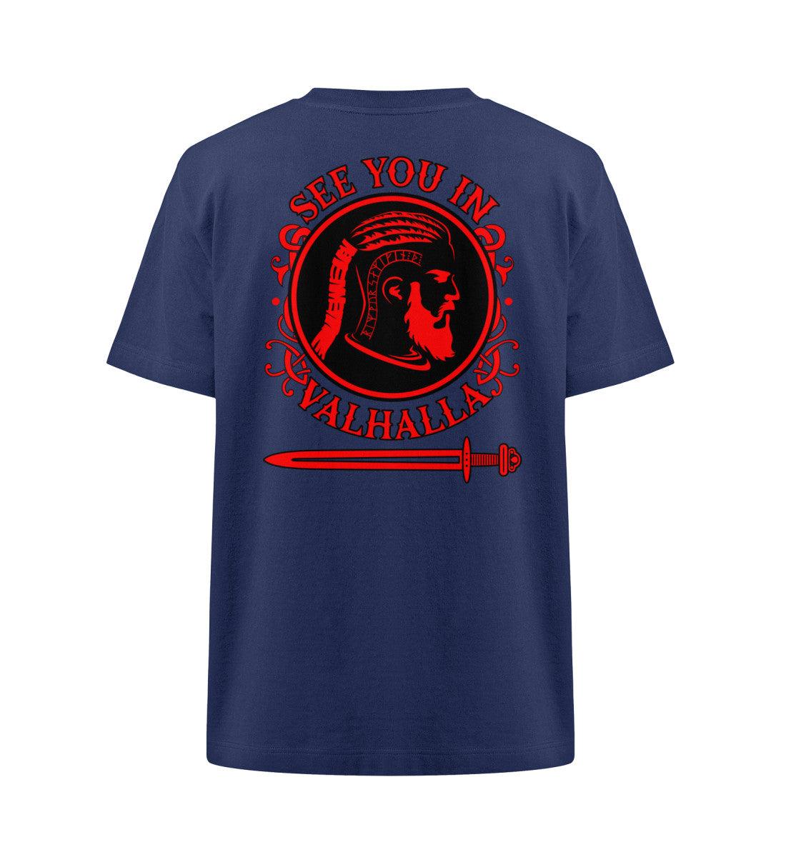 Wikinger Oversized Shirt with "See You In Valhalla" print, featuring a Viking warrior profile, runes, and a sword.