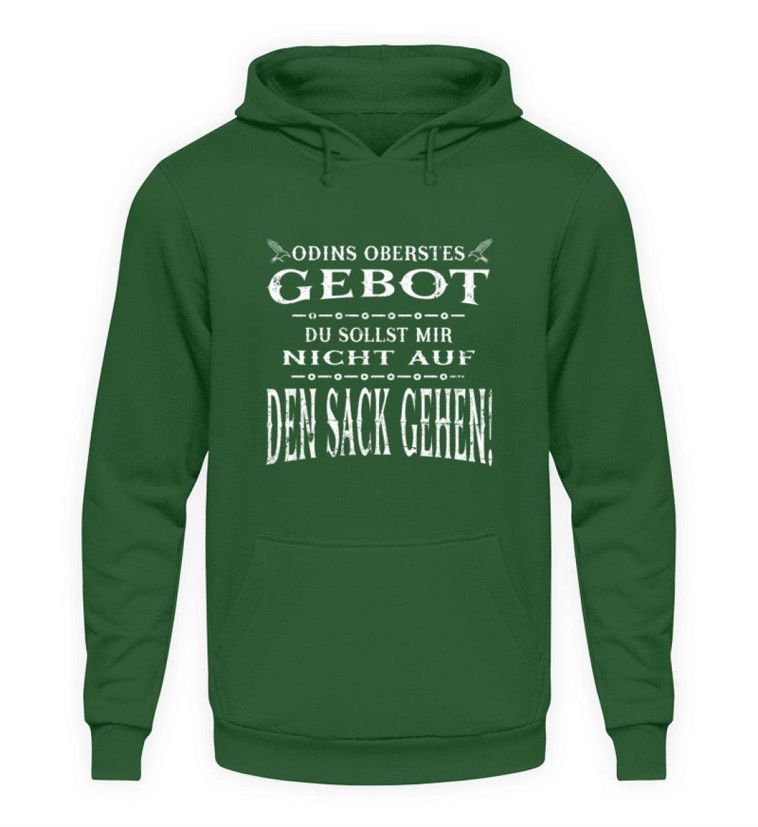 Lustiger Wikinger-Hoodie in Grün mit Spruch "Odins Oberstes Gebot: Du Sollst Mir Nicht Auf Den Sack Gehen!"