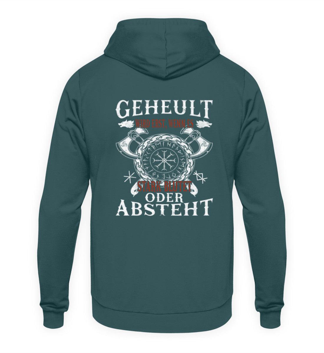 Lustiger Wikinger Hoodie mit witzigem Spruch und Helm of Awe-Symbol in Grün