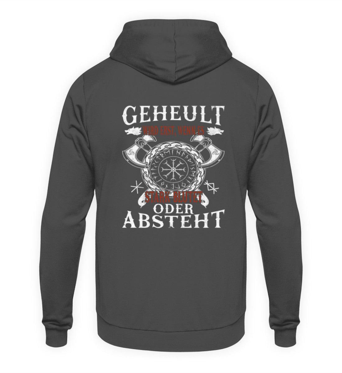 Lustiger Wikinger Hoodie mit Helm of Awe und witzigem Spruch - Geheult wird, wenn der Kopf absteht. Humorvolles Viking Hoodie Design.