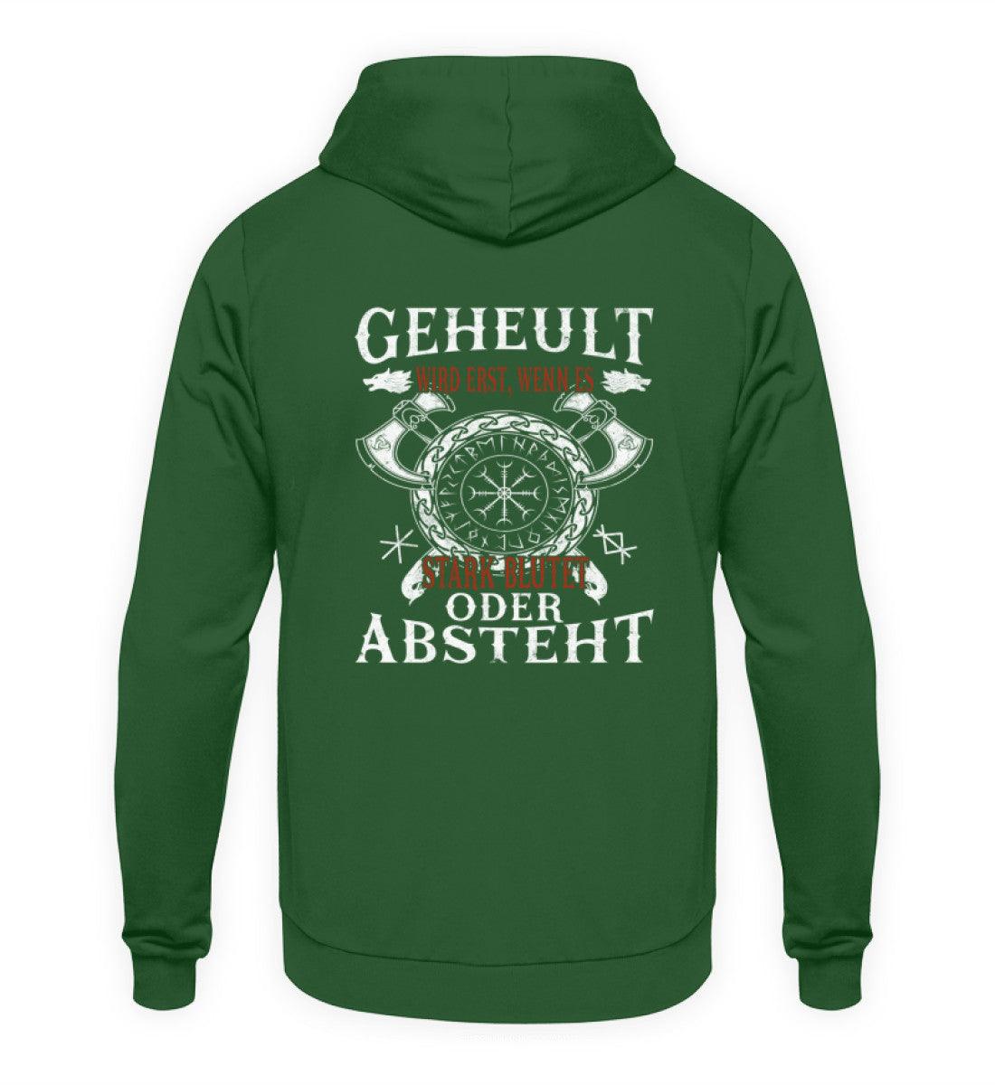 Lustiger Wikinger Hoodie – Grüner Kapuzenpullover mit Helm of Awe-Symbol und humorvollem Spruch auf dem Rücken