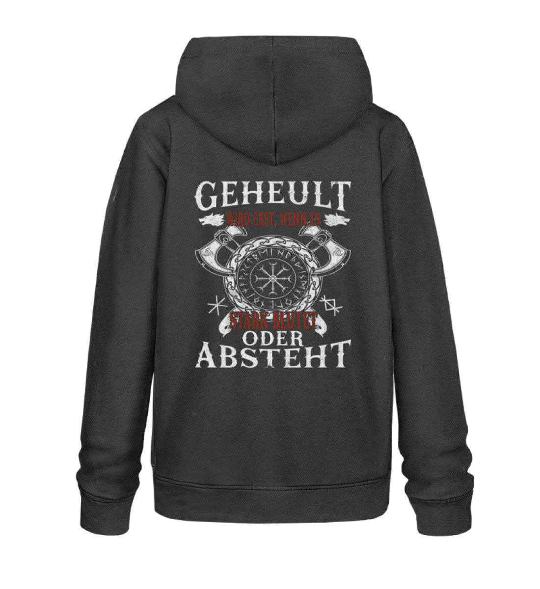 Lustiges Wikinger Premium Hoodie Geheult - Unisex Organic Hoodie 2.0 ST/ST in dark grey with humorous design on the back.