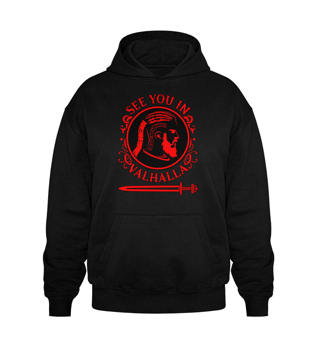 Wikinger Heavy Vintage Hoodie See You In Valhalla - Cooper Dry Hoodie in black with red Viking and sword design