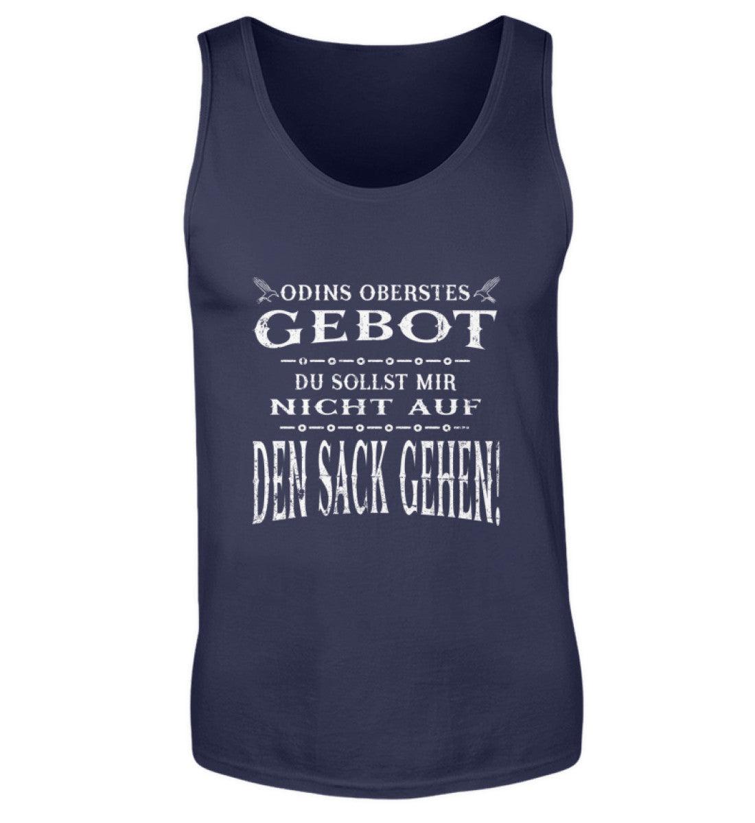 Lustiges Wikinger-Tanktop mit Spruch "Odins Oberstes Gebot: Du Sollst Mir Nicht Auf Den Sack Gehen" in Dunkelblau