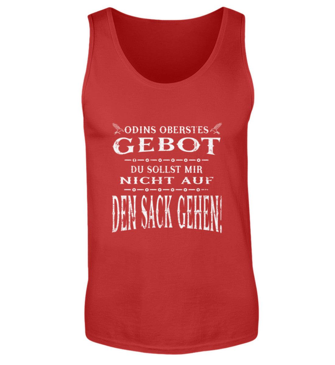 Rotes Wikinger-Tanktop mit dem Spruch "Odins Oberstes Gebot: Du Sollst Mir Nicht Auf Den Sack Gehen!" in weißer Schrift