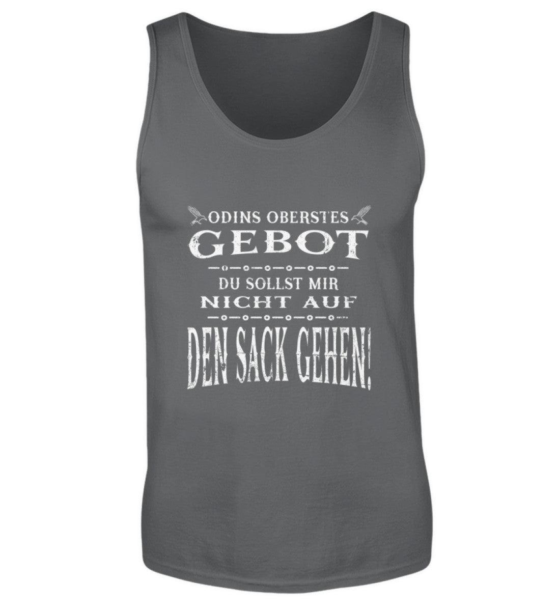 Lustiges Wikinger-Tanktop mit Spruch "Odins Oberstes Gebot: Du Sollst Mir Nicht Auf Den Sack Gehen!" in Grau