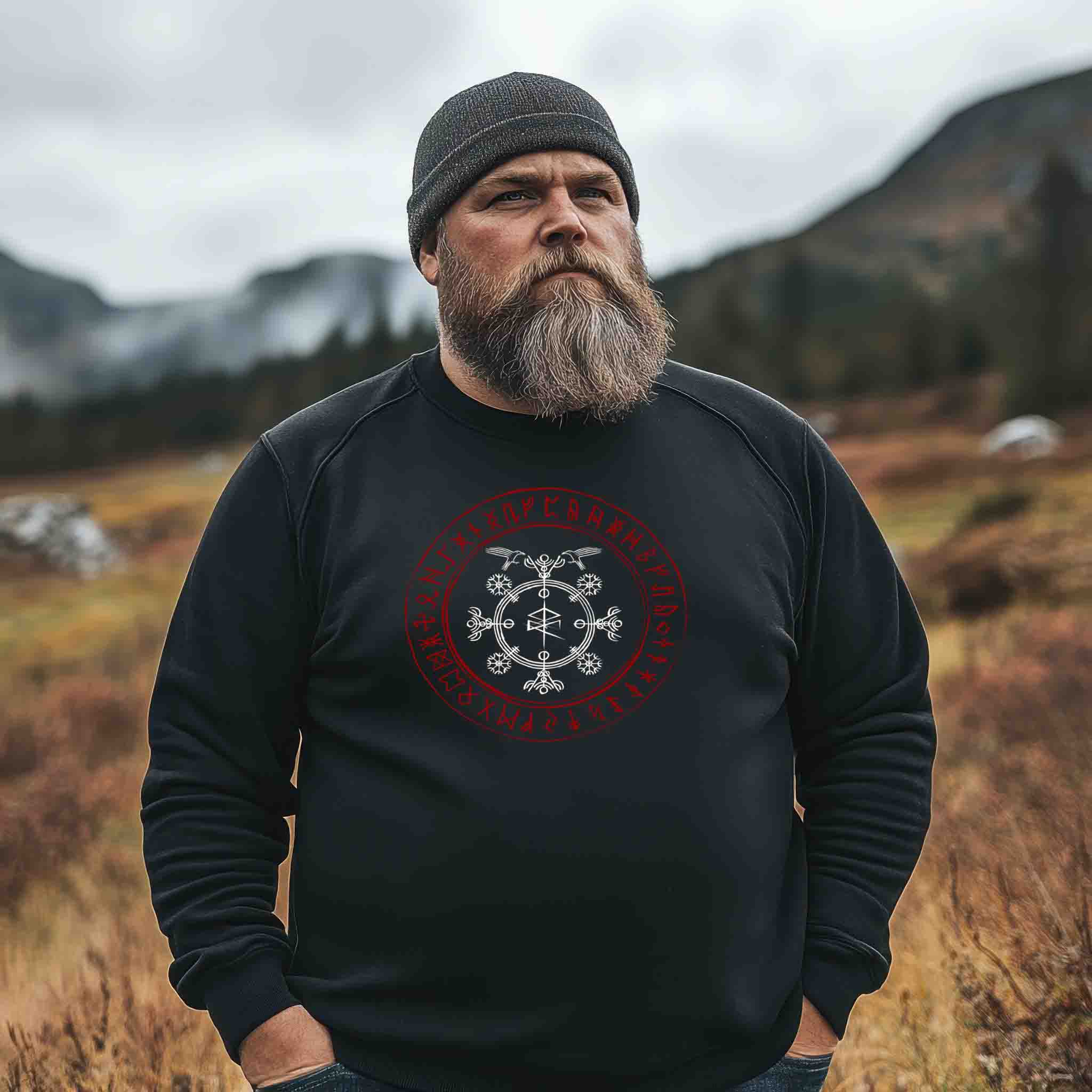 Wikinger Standard Sweatshirt Odins Raben Mit Runenkreis  - Unisex Pullover