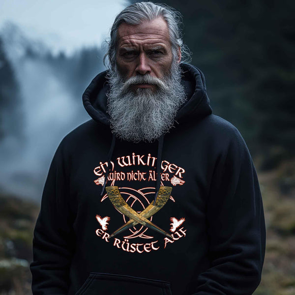 Wikinger Premium Hoodie Geburtstags-Shirt - "Ein Wikinger wird nicht älter, er rüstet auf" - Nordic Viking Wear