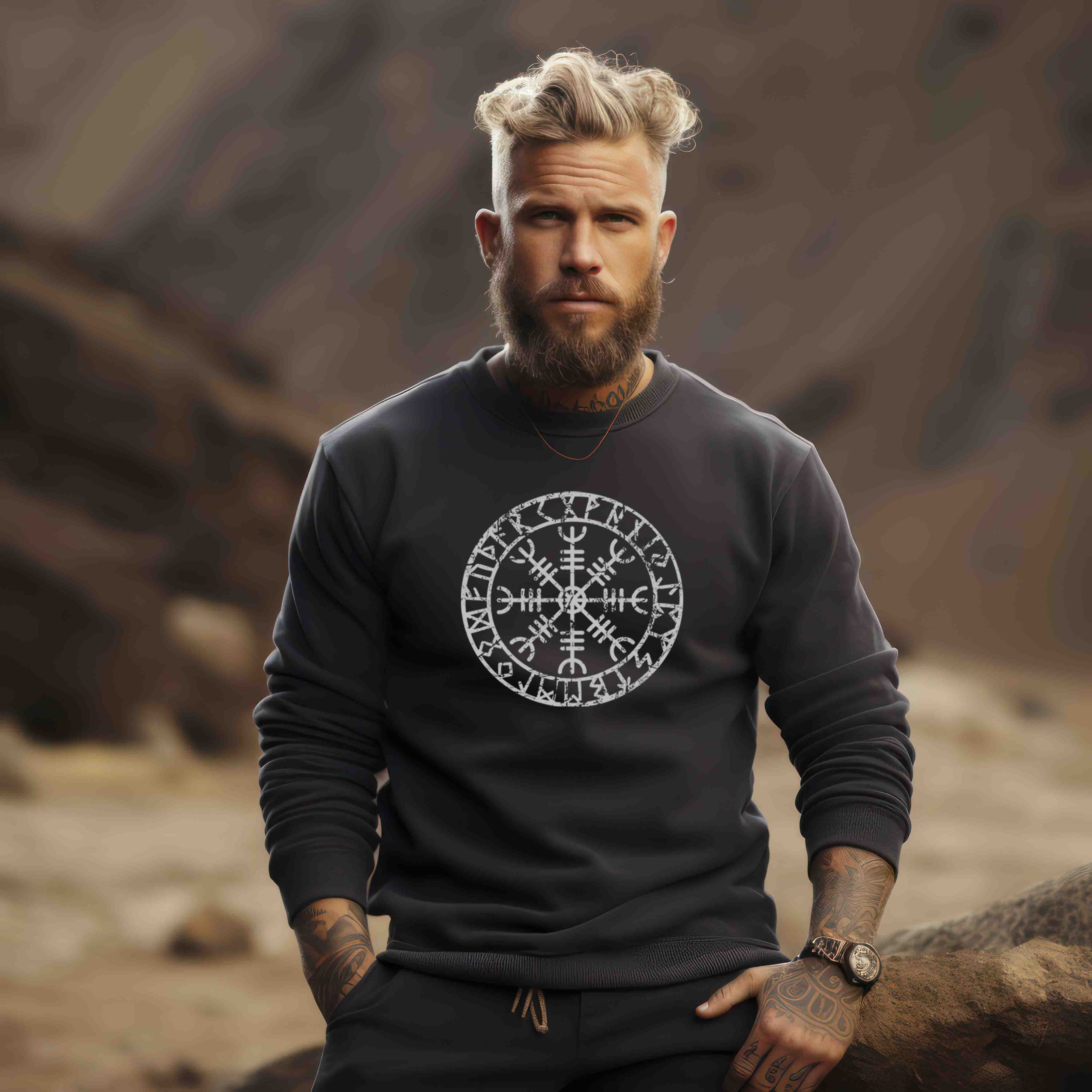 "Aegishjalmur Helm of Awe" Wikinger-Sweatshirt – Schutz und Macht in Runenform