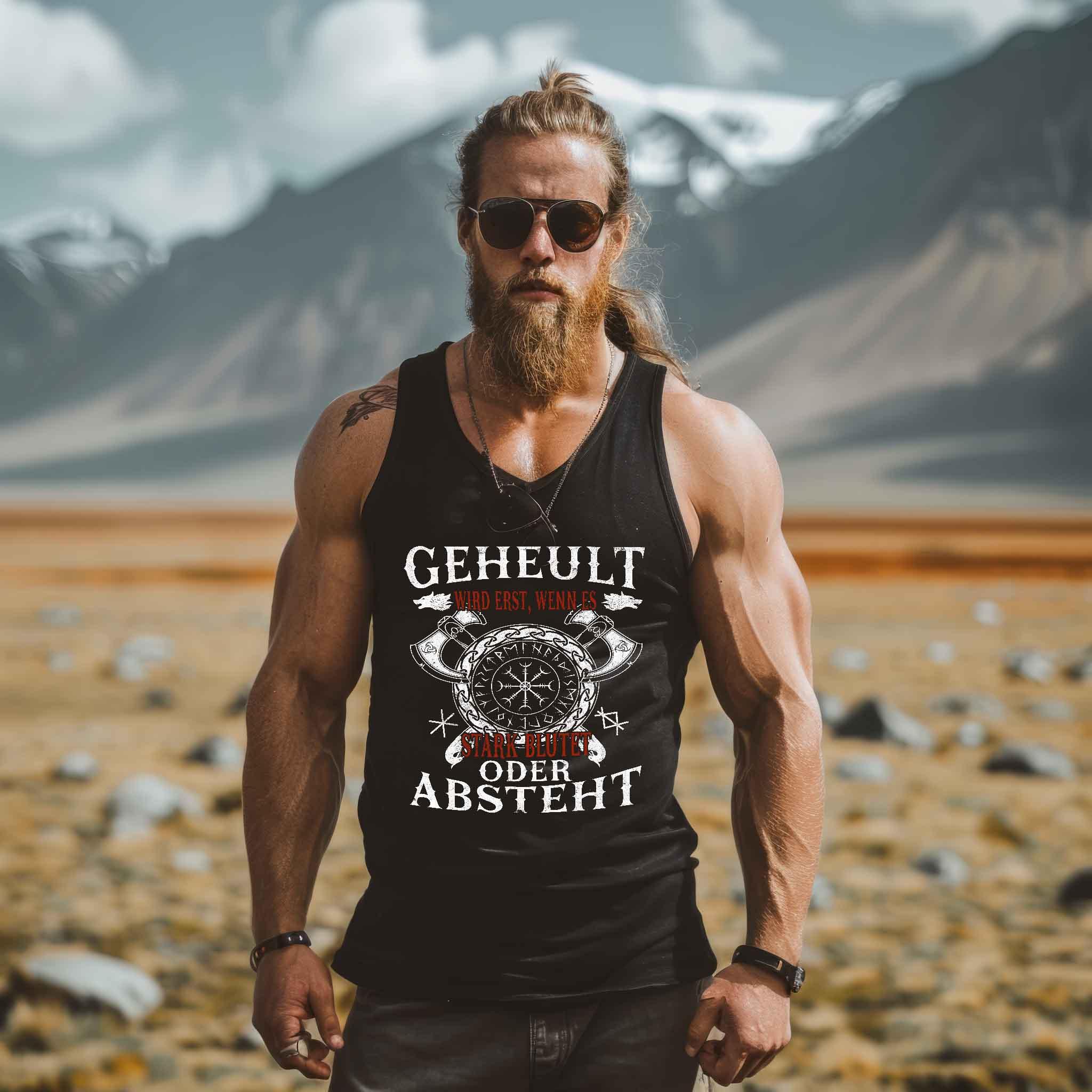 Lustiges Wikinger Tanktop – Humorvolles Viking T-Shirt mit witzigem Spruch und Helm of Awe