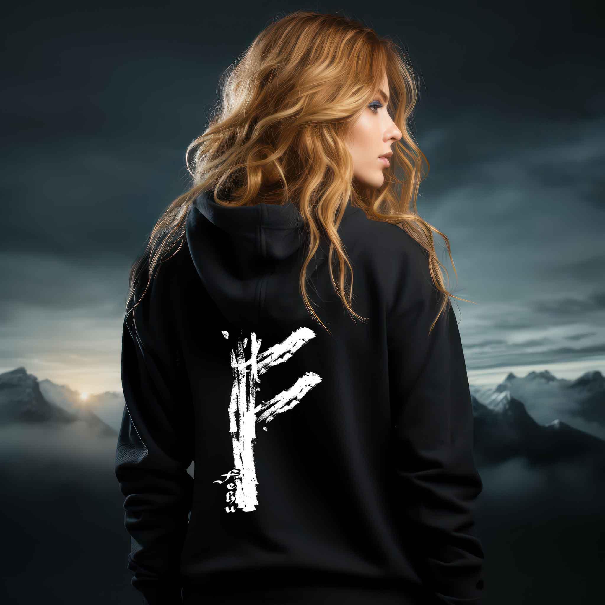 Schildmaiden Hoodie Fehu Rune – Symbol für Wohlstand und Energie - Nordic Viking Wear