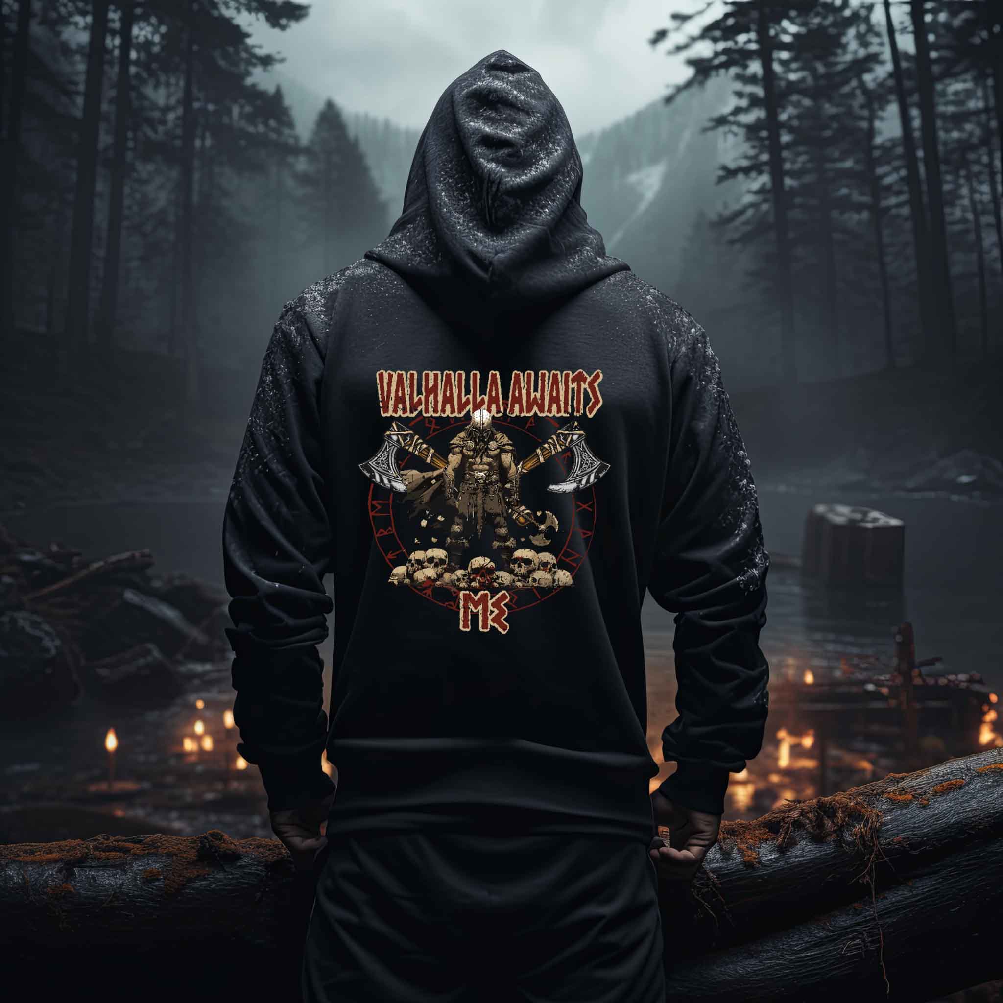 "Valhalla Awaits Me - Krieger Wikinger-Zipper " Organic Zip-Hoodie