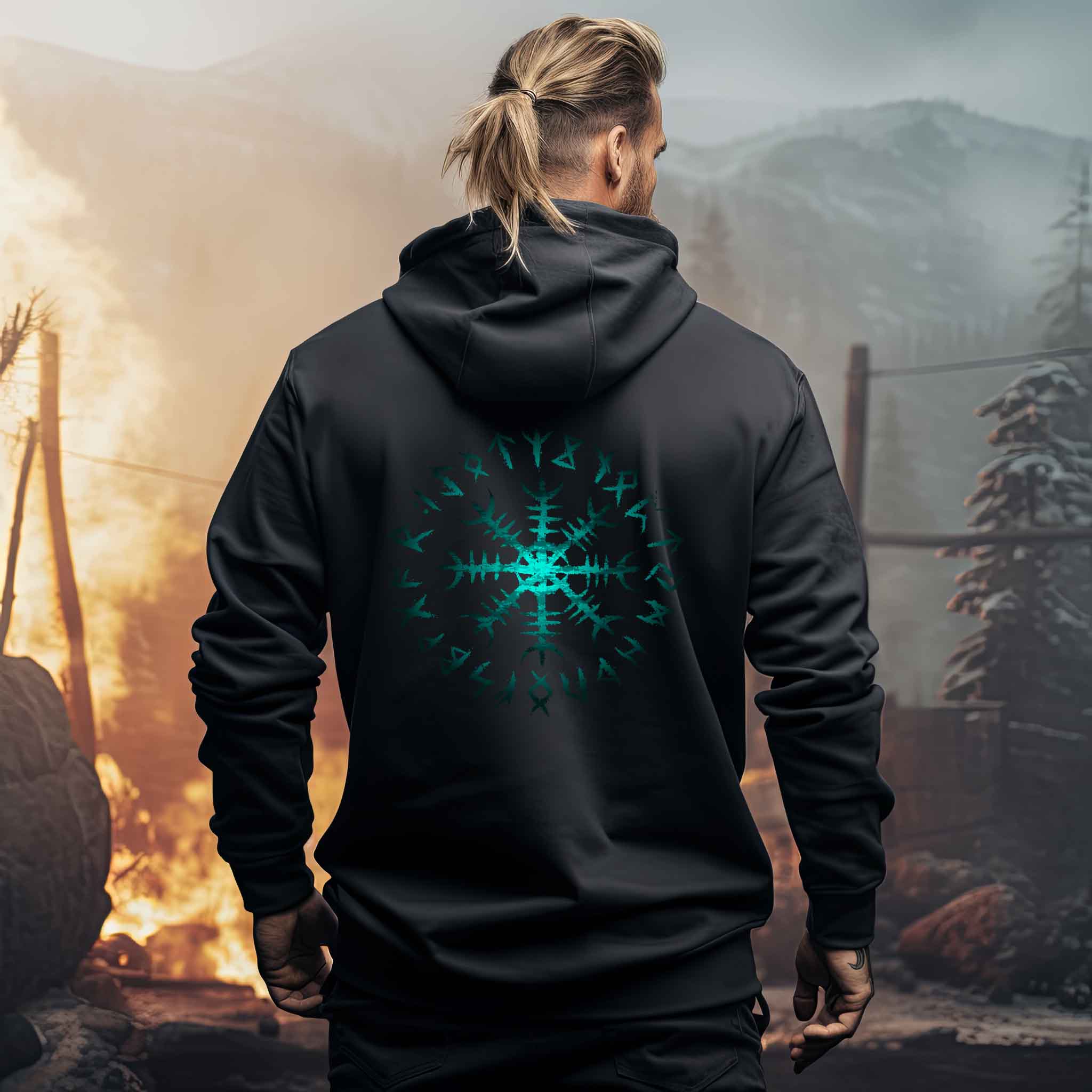 Wikinger Helm des Schreckens Zip-Hoodie – Mystischer Runenkreis