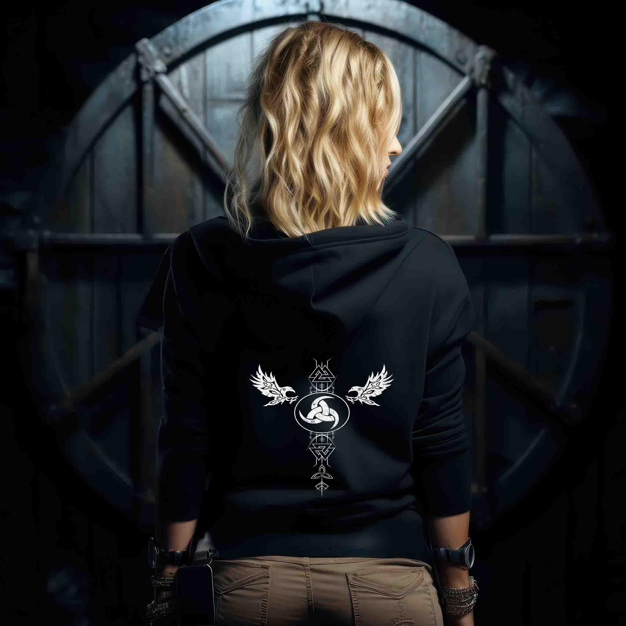 ⚔ Valknut & Odins Horn Zipp-Hoodie – Nordische Stärke & Schutz ⚔