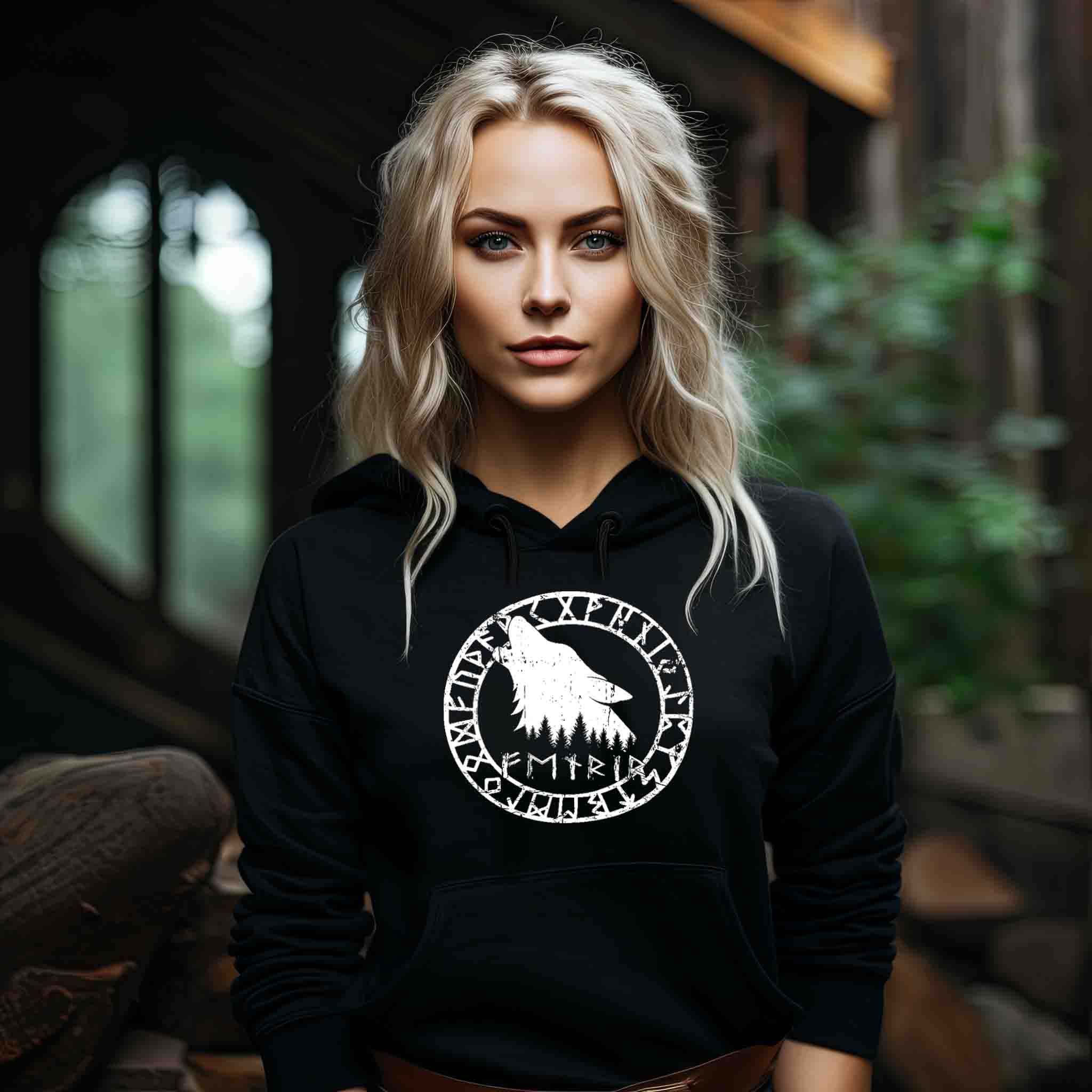 "Fenrir Runenkreis" Schildmaiden-Hoodie – Verkörpere die Macht des legendären Wolfs