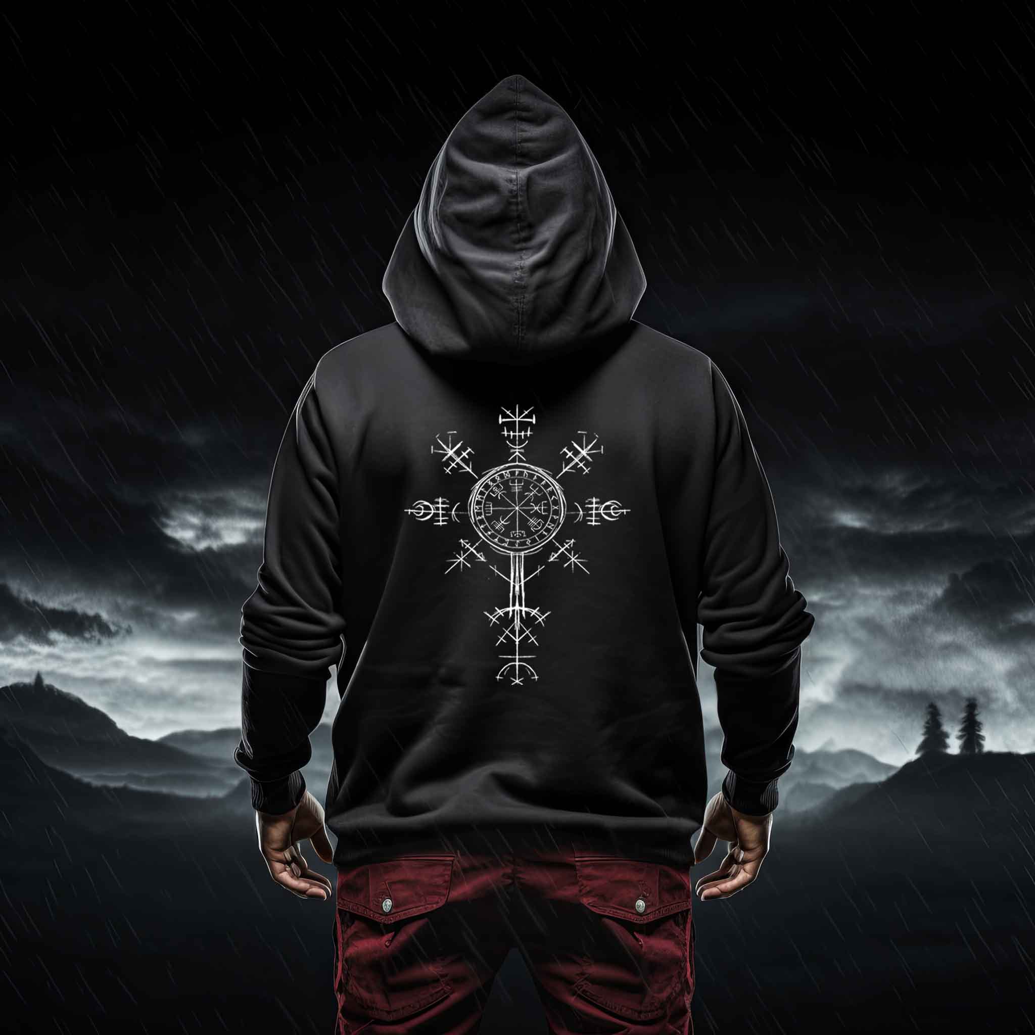 "Vegvísir Nordischer Kompass" Wikinger/ Schildmaiden Zip-Hoodie – Leite Deinen Weg