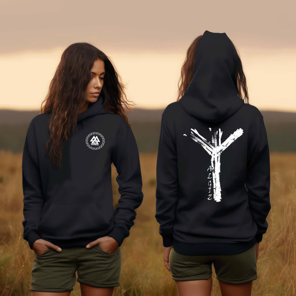Schildmaiden Hoodie mit Algiz-Rune – Nordisches Schutzsymbol - Nordic Viking Wear