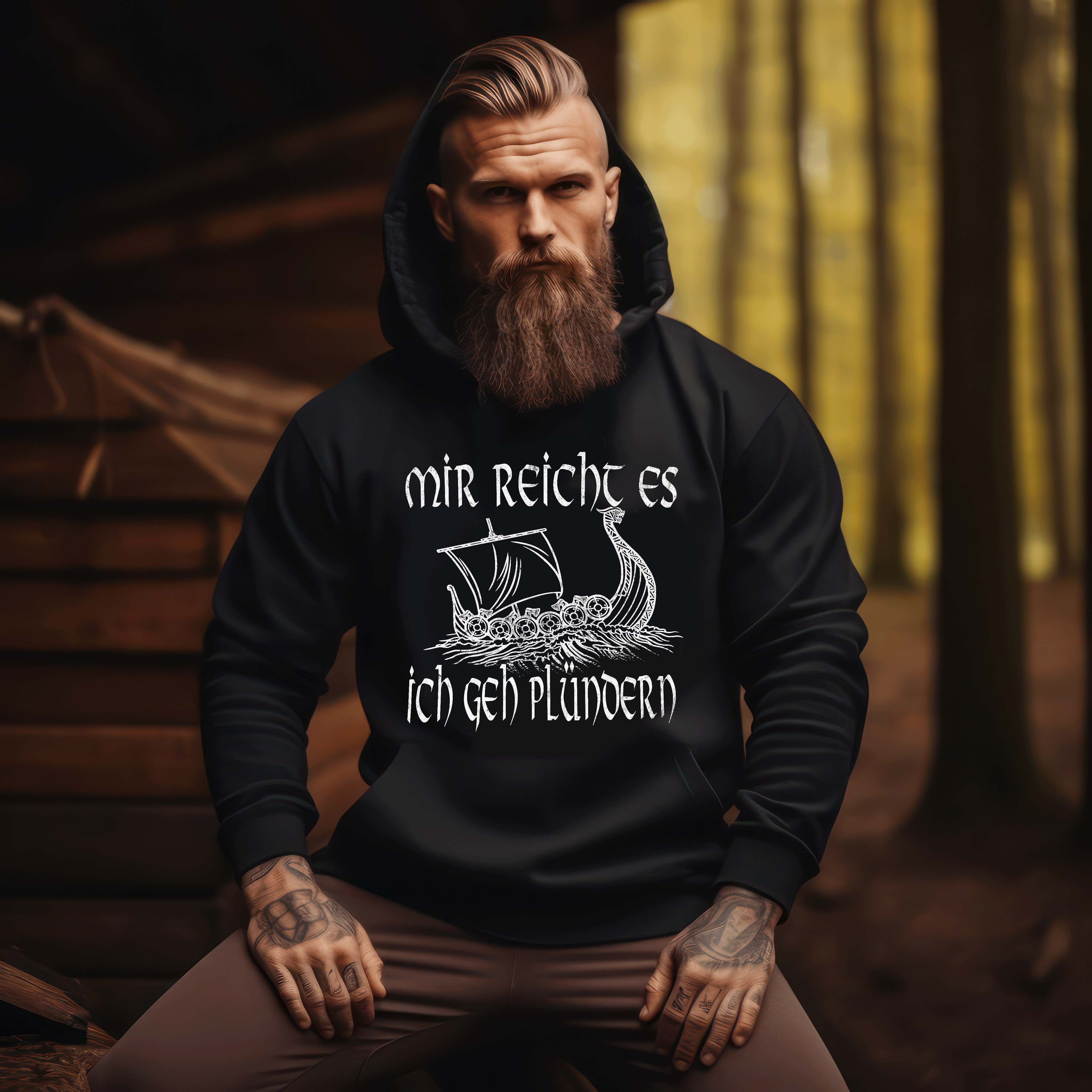 Lustiger Wikinger Hoodie mit Wikingerschiff - "Mir Reicht's, Ich Geh Plündern" - Humorvolle Nordische Bekleidung