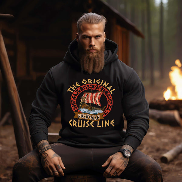 Wikinger Hoodie "The Original Norwegian Cruise Line" – Vintage Langschiff Design Pullover für Seefahrer und Abenteurer - Nordic Viking Wear