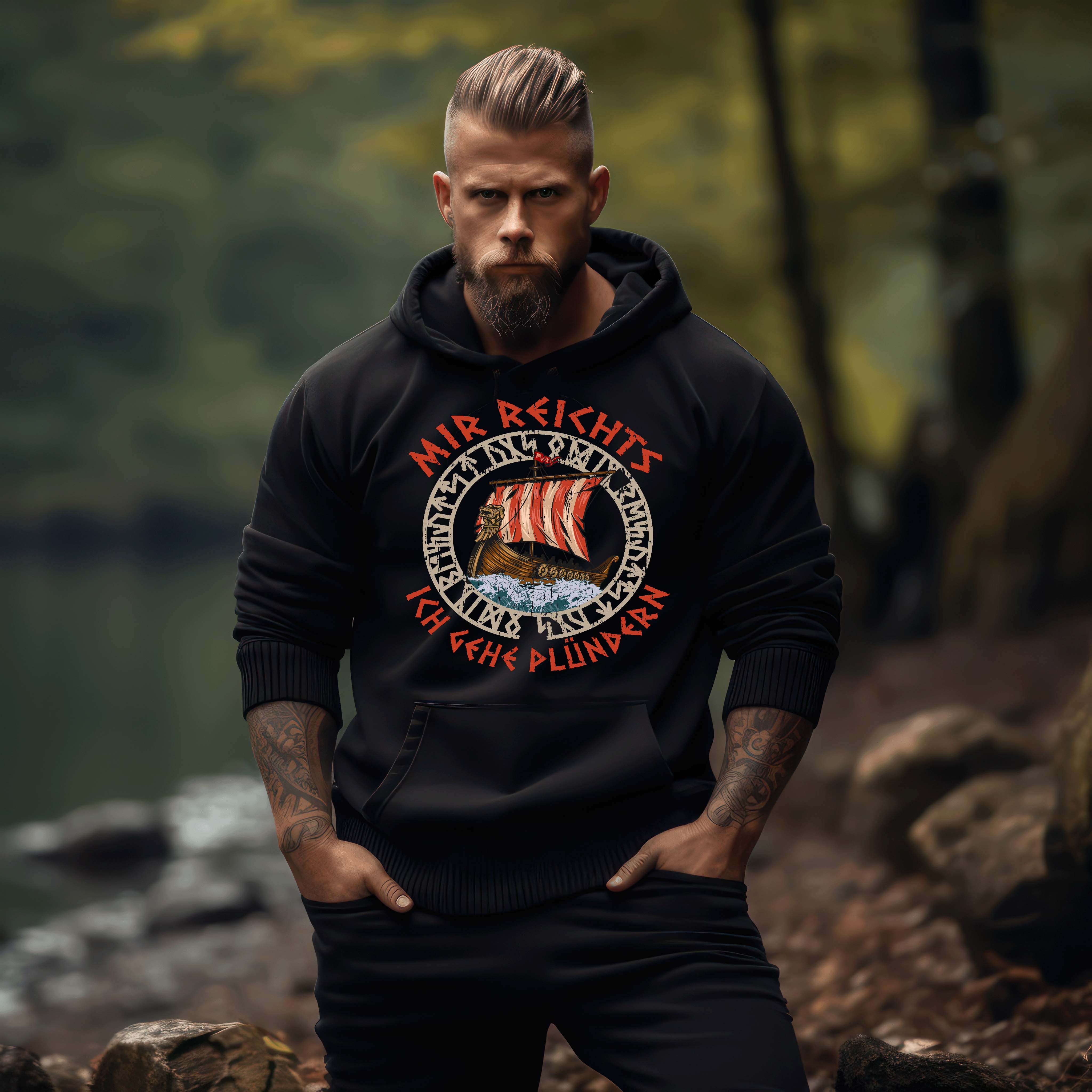 Lustiger Wikinger Hoodie mit Wikingerschiff - "Mir Reicht's, Ich Geh Plündern" - Humorvolle Nordische Bekleidung