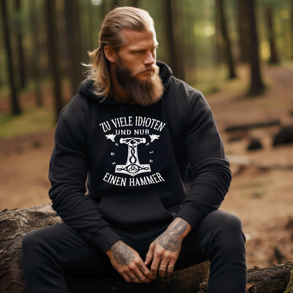 Wikinger Hoodie "Hammer der Weisheit" - Herren Premium Kapuzenpullover mit Nordischem Motiv - Nordic Viking Wear