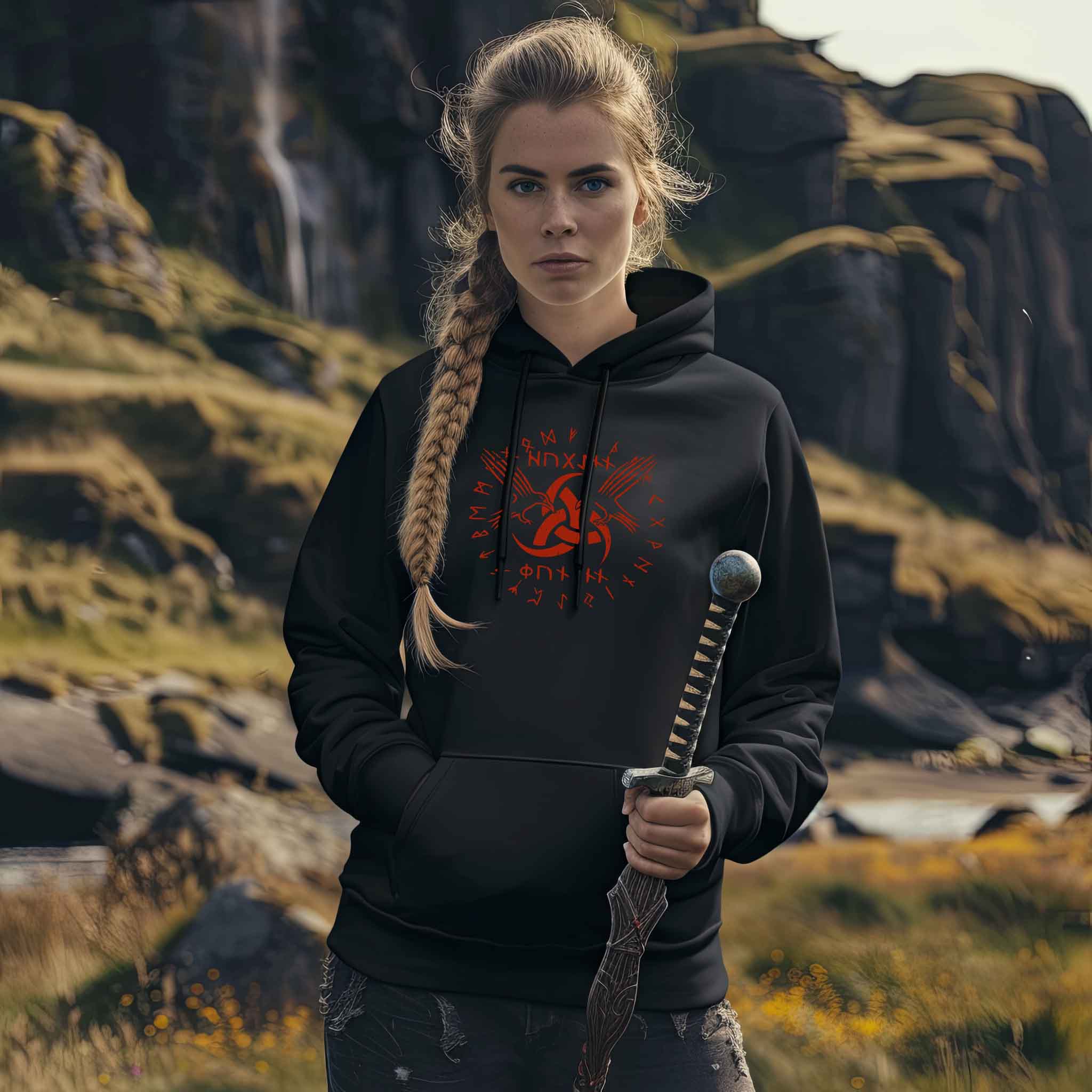 Schildmaiden-Hoodie "Odins Boten" - Huginn und Muninn mit Gjallarhorn