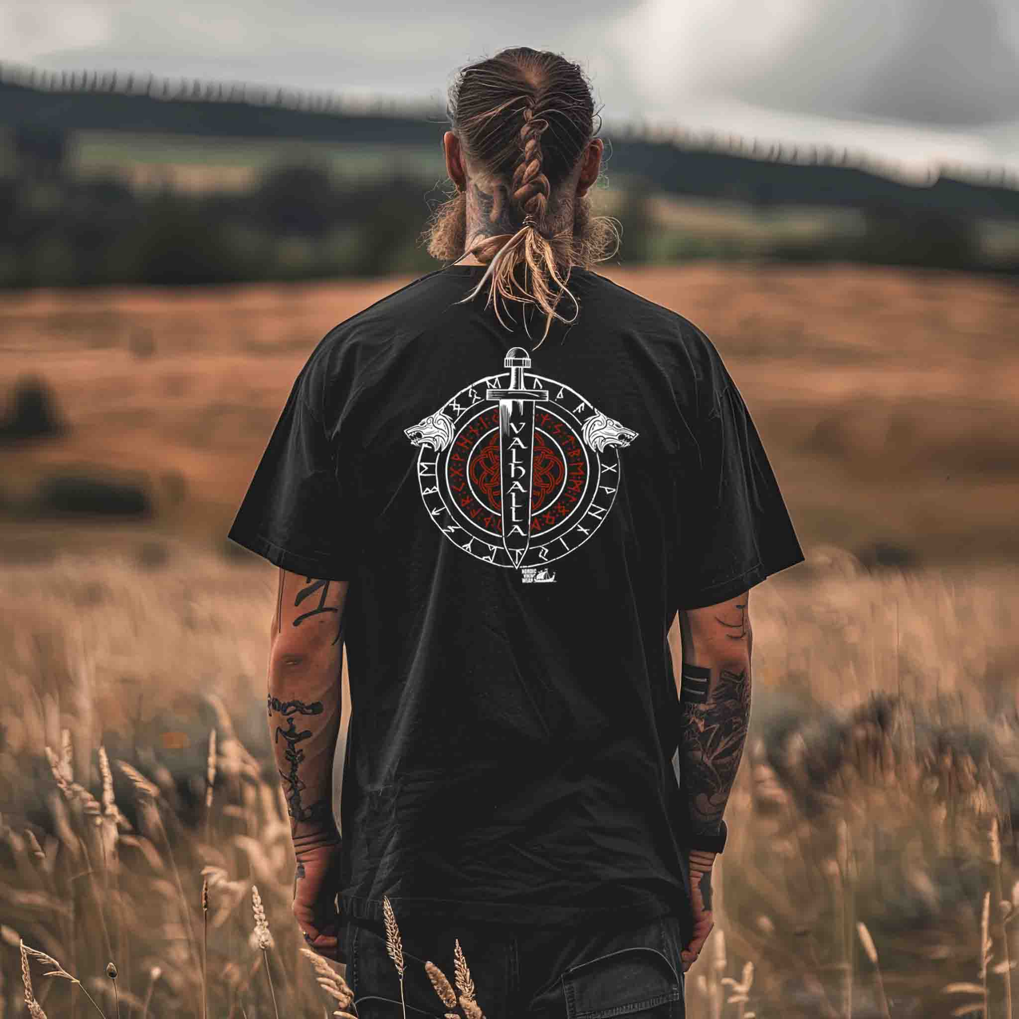 Wikinger  - Freestyler Heavy Oversized T-Shirt VALHALLA Runenkreis & Wolfswächter