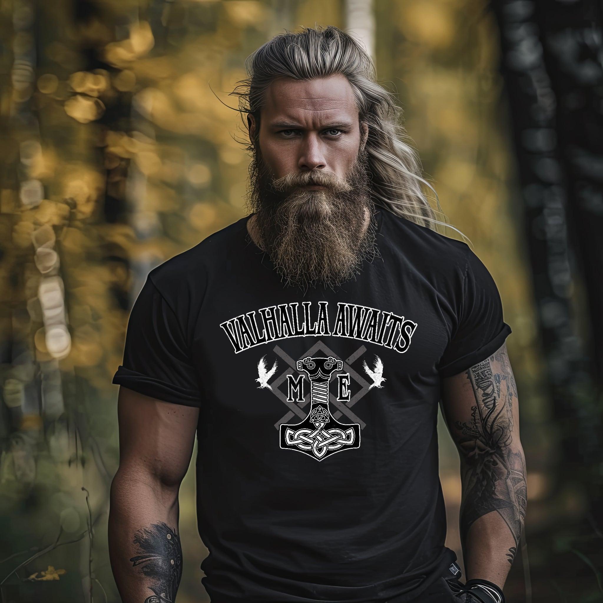 Wikinger Mjölnir und Grungir Premiumshirt - Valhalla Awaits Me - Nordische Mythologie - Nordic Viking Wear