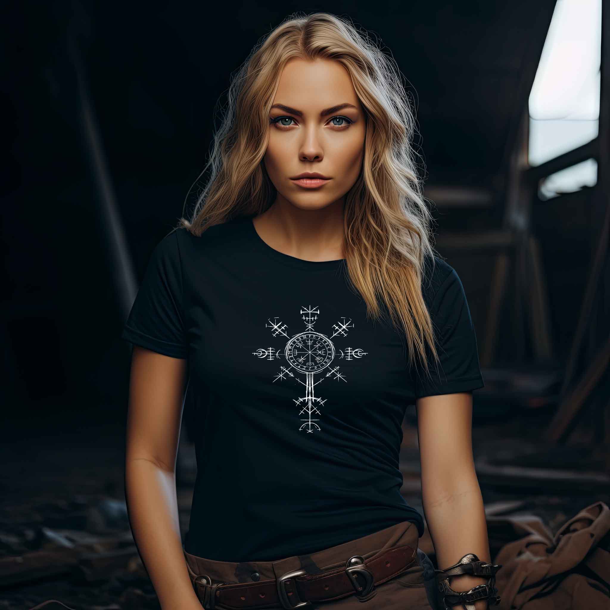 "Vegvísir Nordischer Kompass" Schildmaiden-Premiumshirt – Leite Deinen Weg