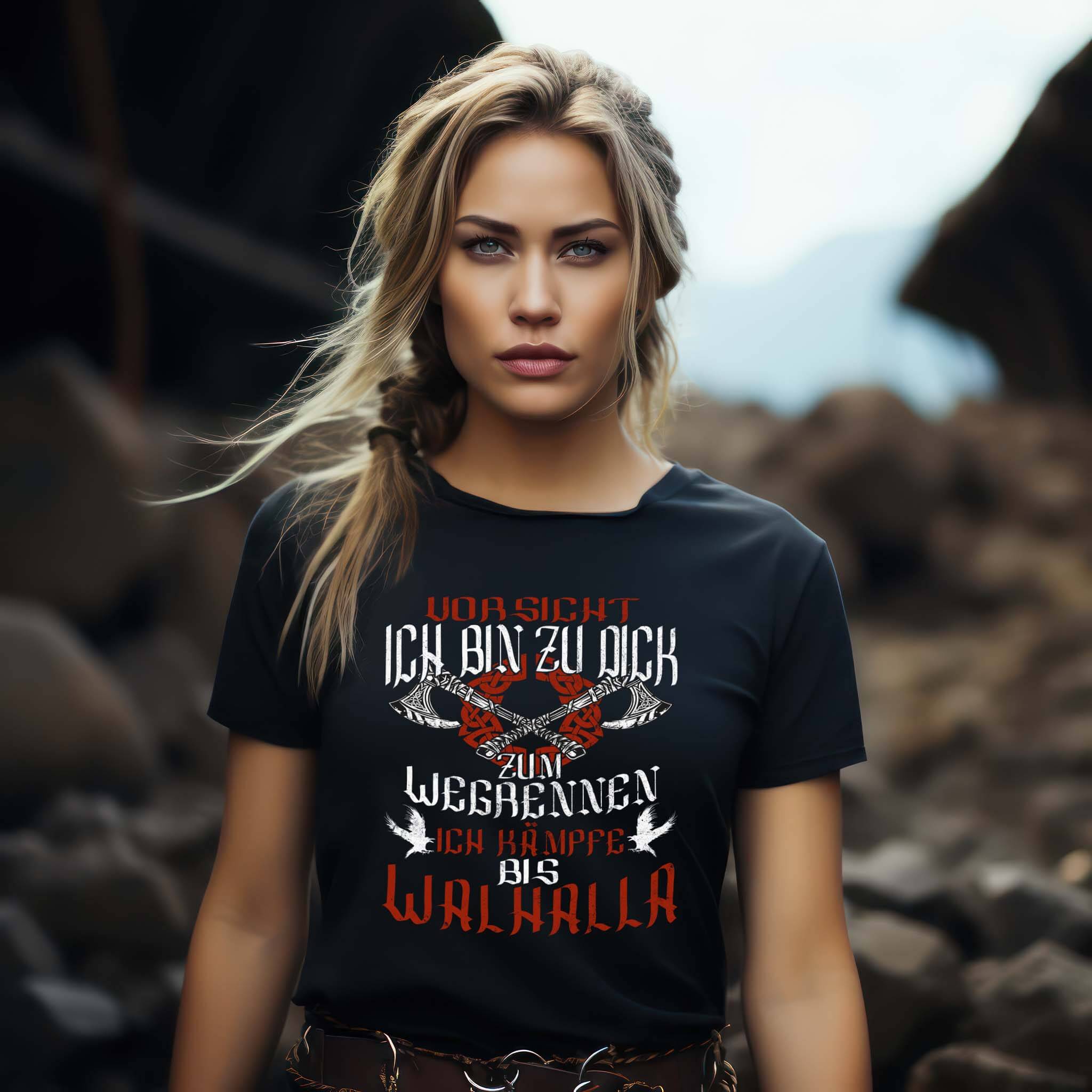 Schildmaiden Ich bin zu Dick zum Wegrennen  - Damen Premiumshirt