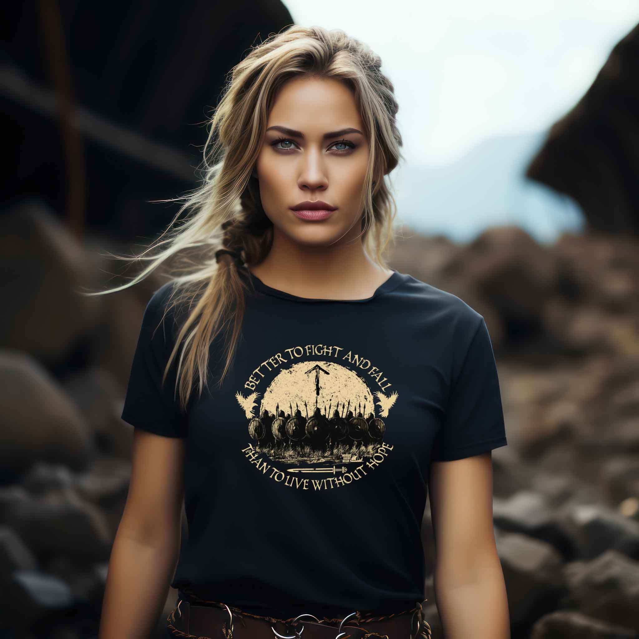 Schildmaiden Expresser Shirt „Better to Fight and Fall – Wikinger T-Shirt mit Schildwall Design“