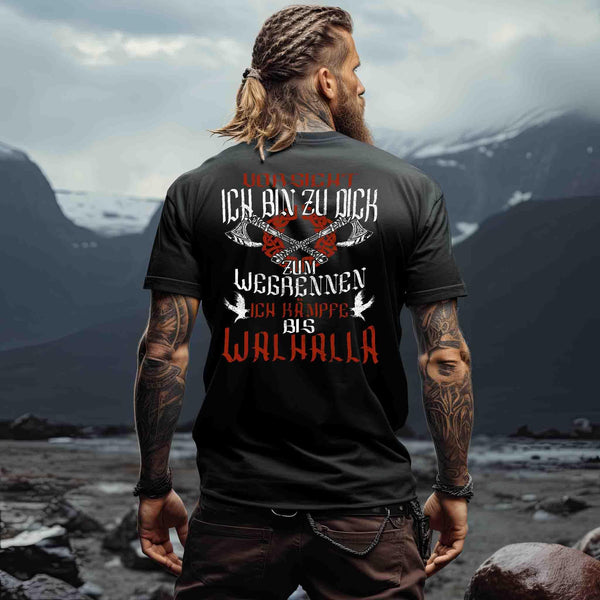 "Lustiges Wikinger-Premiumshirt – 'Ich bin zu dick zum Wegrennen - Nordic Viking Wear