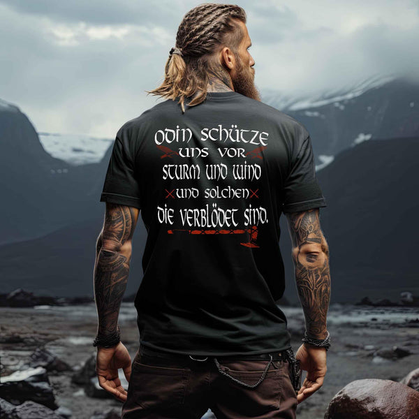 Wikinger Premiumshirt mit Odin-Spruch – "Odin schütze uns vor Sturm und Wind" - Nordic Viking Wear