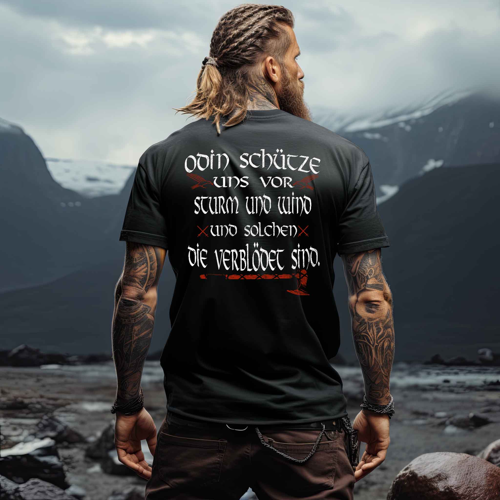 Wikinger Premiumshirt mit Odin-Spruch – "Odin schütze uns vor Sturm und Wind"