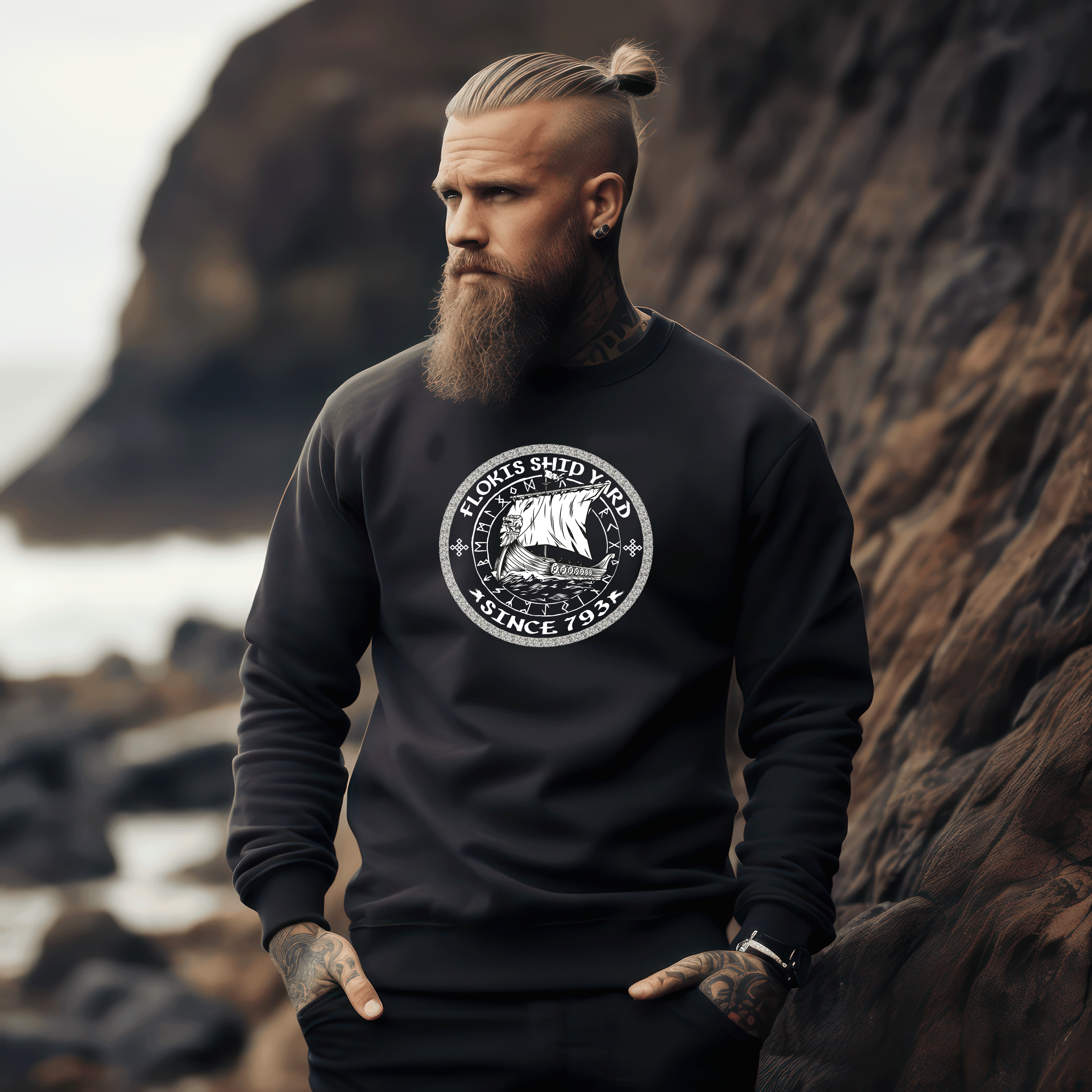 Wikinger-Sweatshirt – FLOKIS SHIP YARD – Norse Heritage Pullover - Nordic Viking Wear