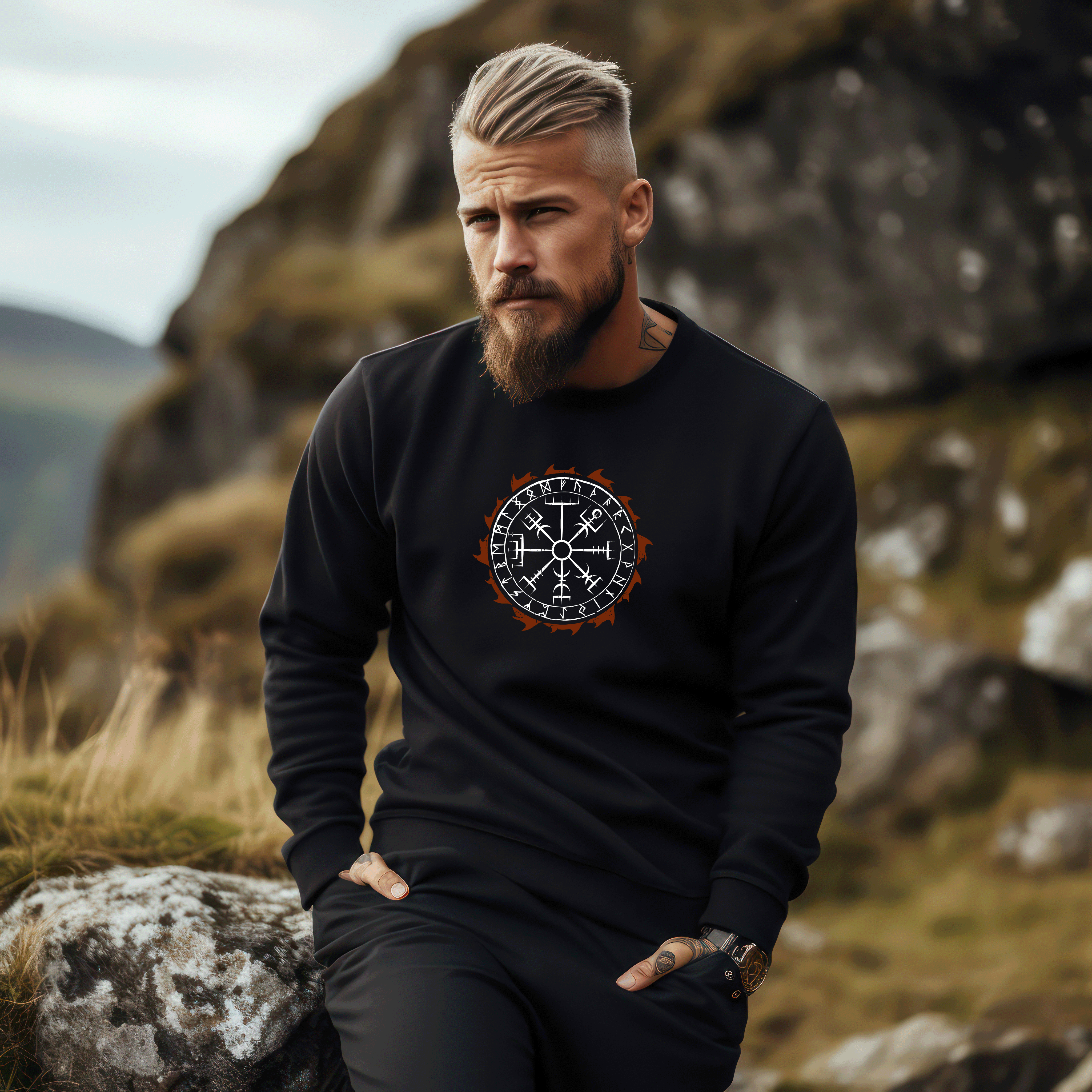 Feuer Wikinger Kompass Sweatshirt – Entfache den Geist der Schildmaiden & Wikinger