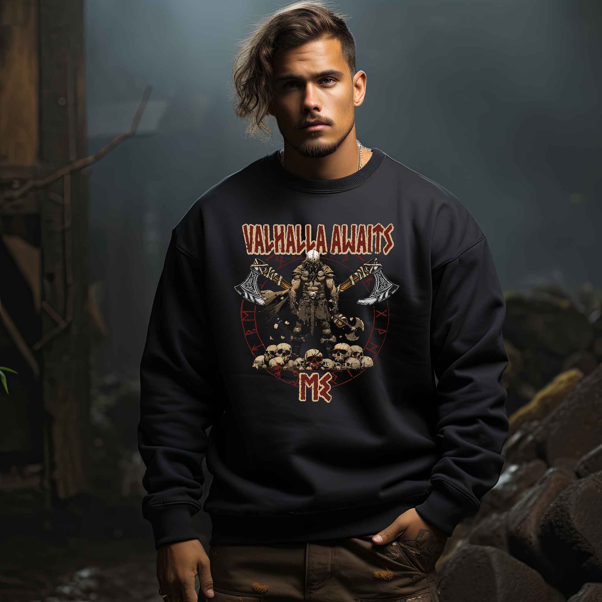 "Valhalla Awaits Me - Krieger Wikinger-Sweatshirt"