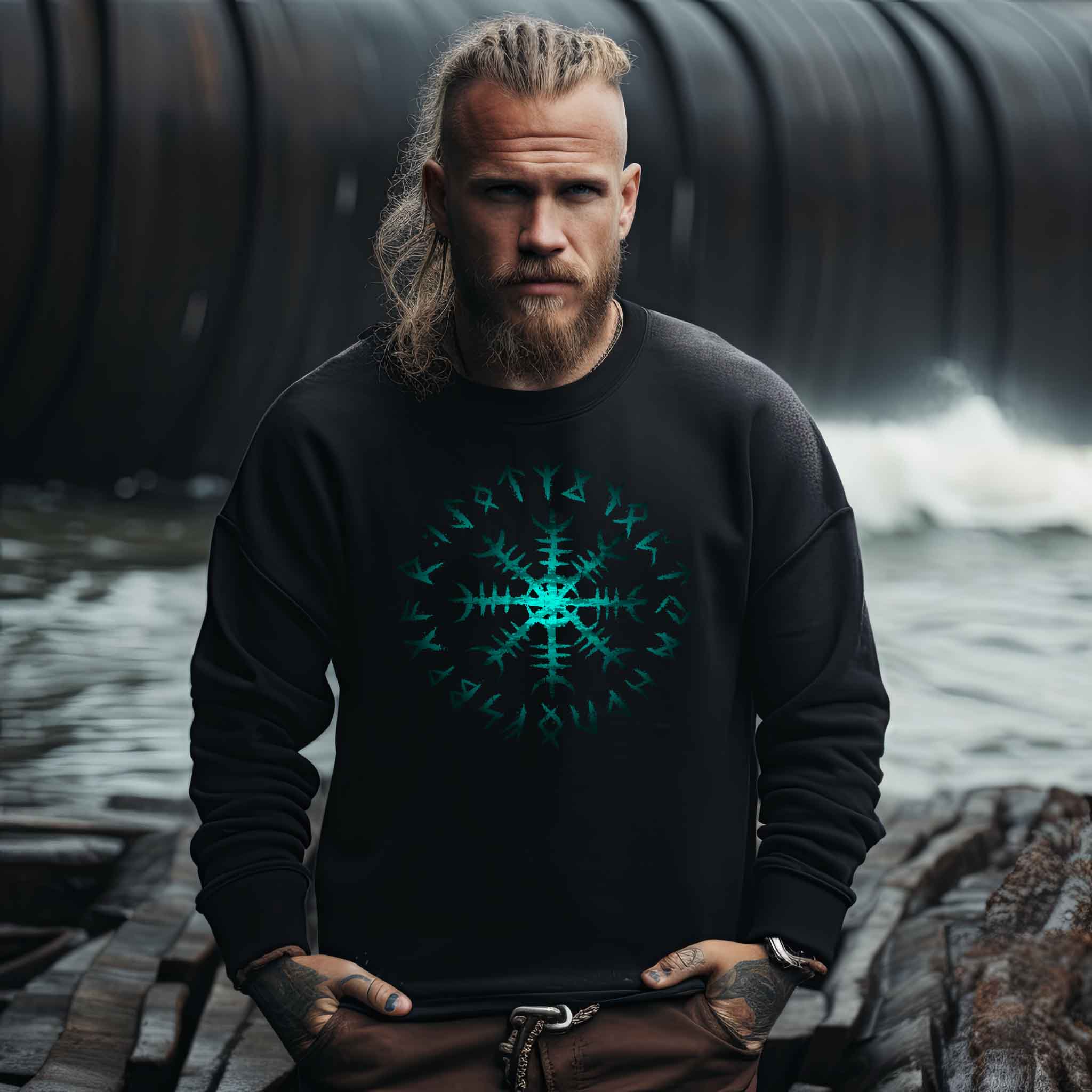 Wikinger Helm des Schreckens Sweatshirt – Mystischer Runenkreis