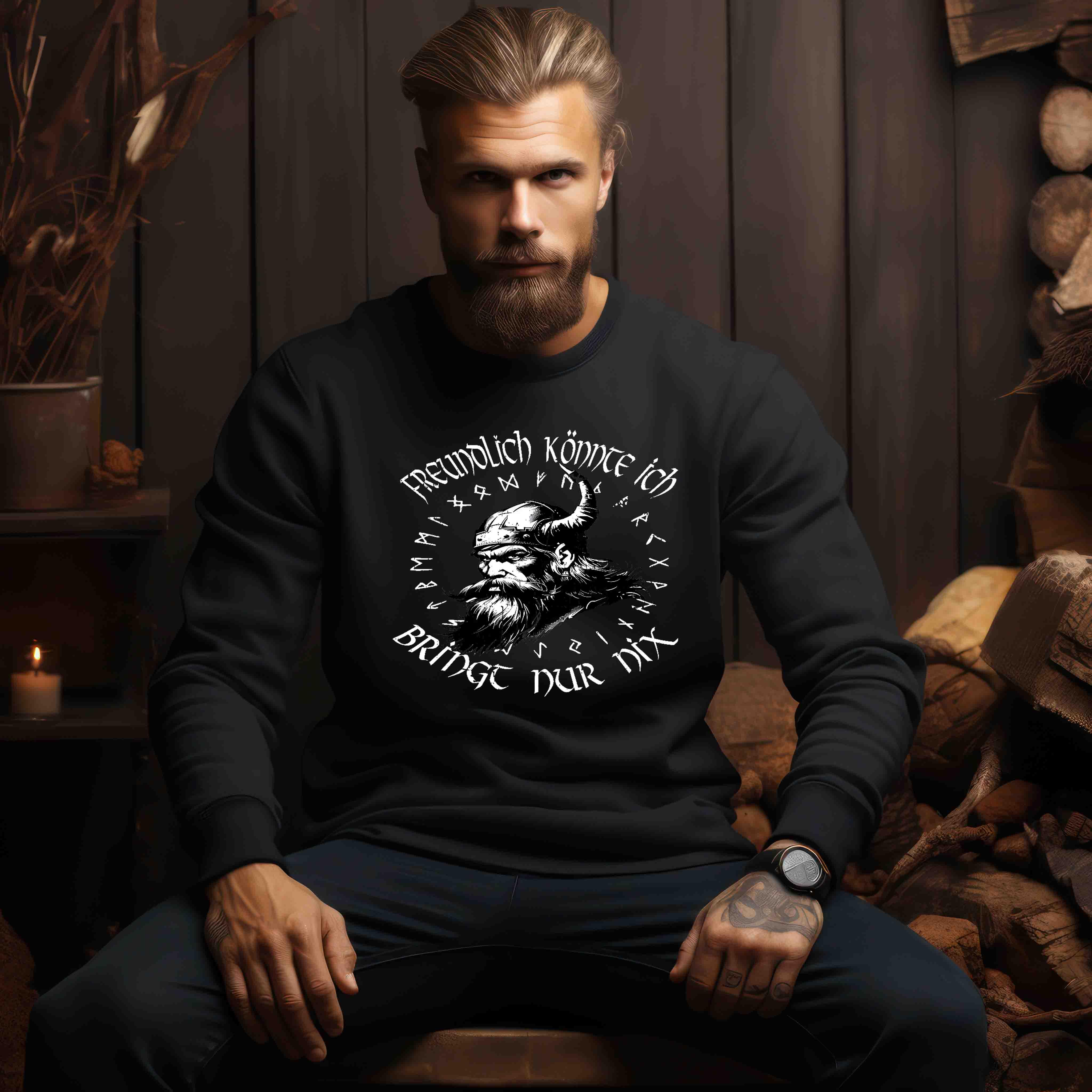 Lustiges Wikinger-Sweatshirt "Freundlich könnte ich - Bringt nur nix"