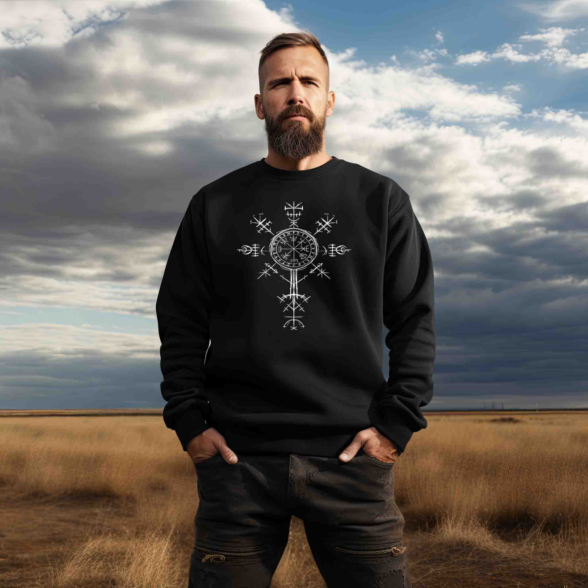 "Vegvísir Nordischer Kompass" Wikinger-Sweatshirt – Leite Deinen Weg