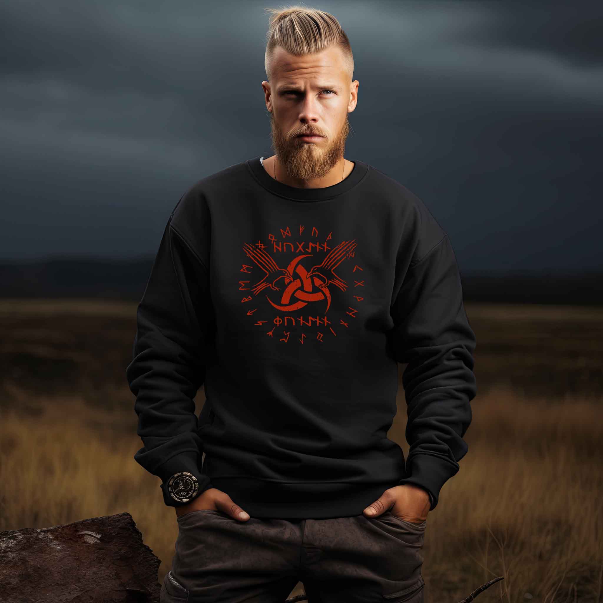 Wikinger-Sweatshirt "Odins Boten" - Huginn und Muninn mit Gjallarhorn