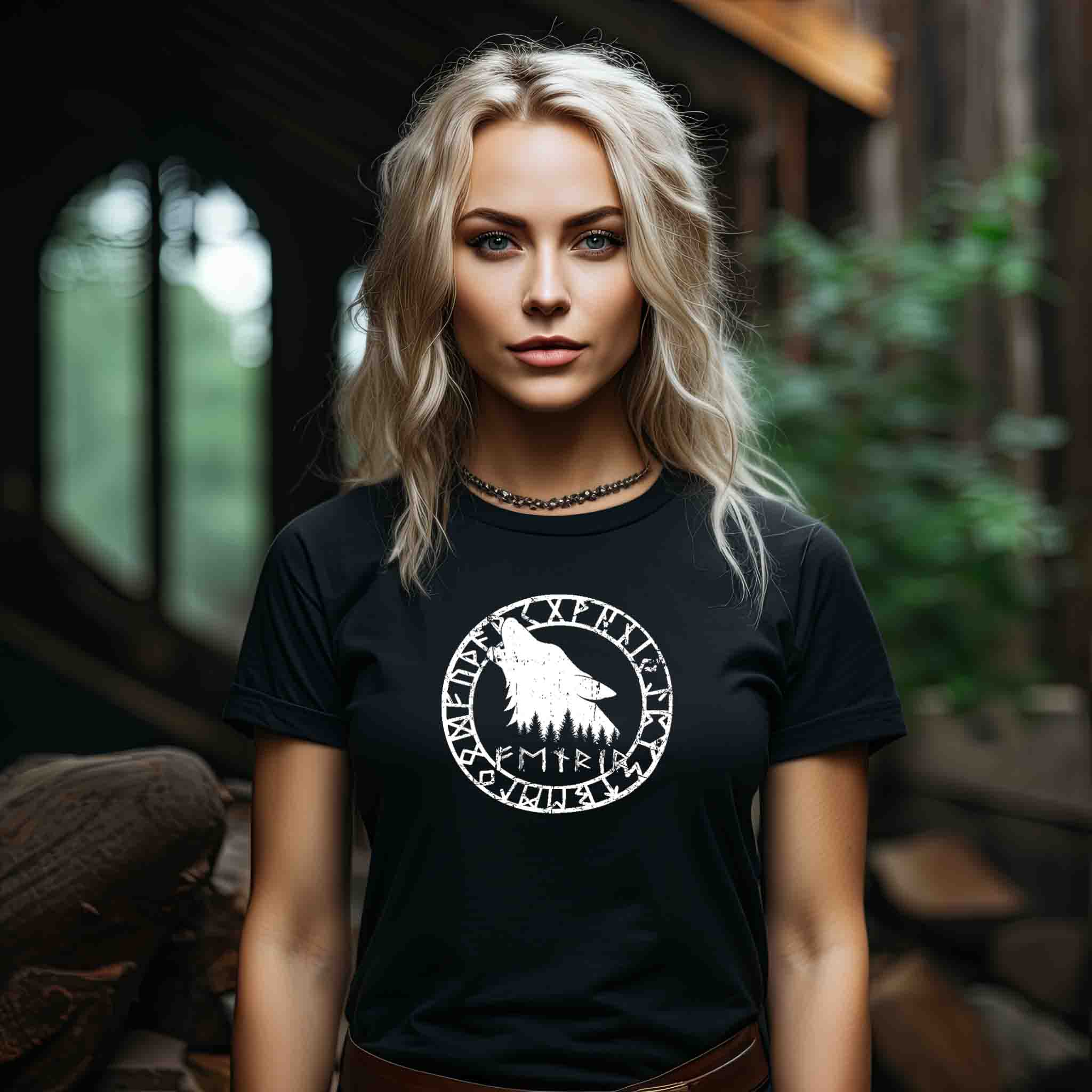 Schildmaiden Expresser Shirt  „Fenrir Wolf Runen T-Shirt – Mystisches Wikinger Design“