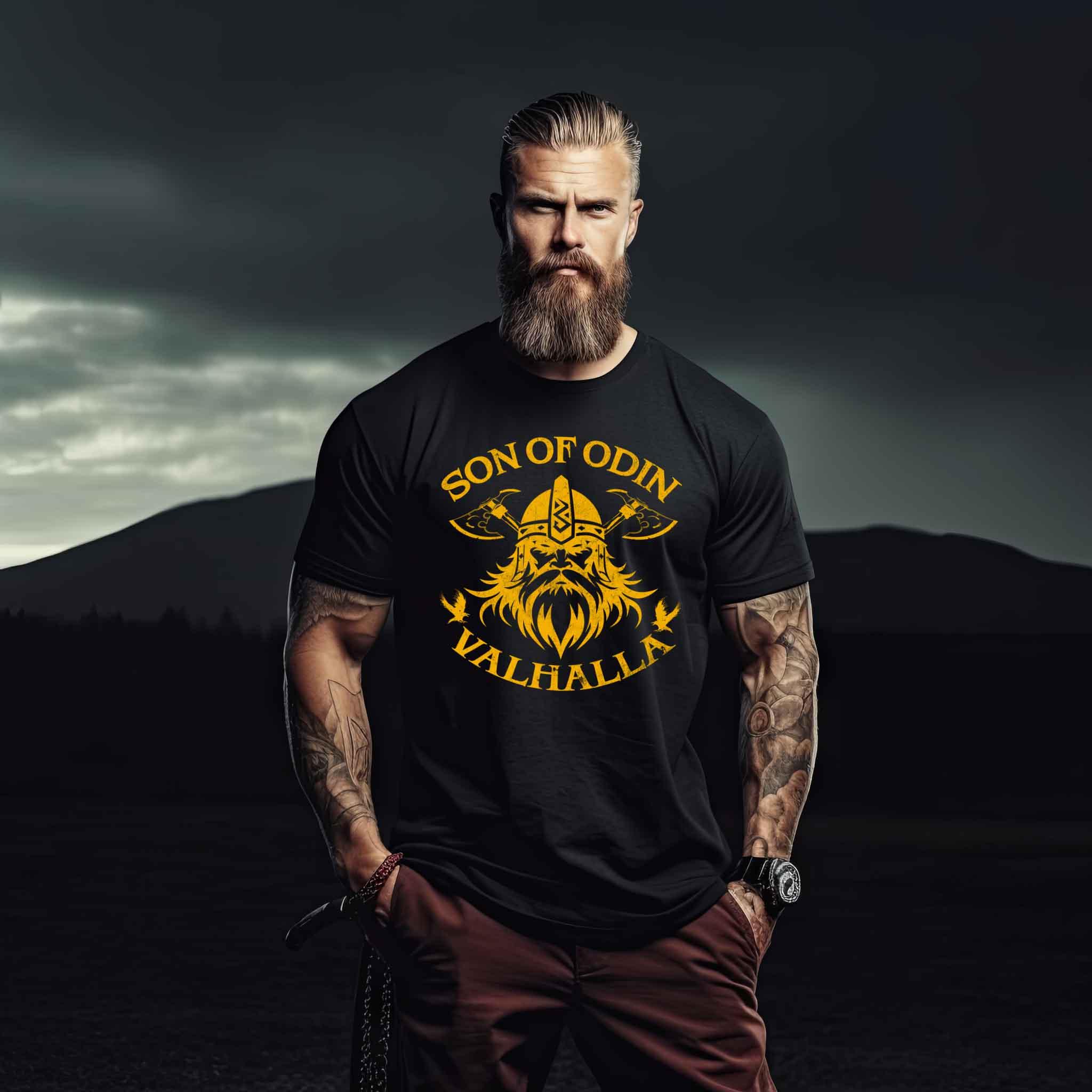 Wikinger T-Shirt 'Son of Odin – Valhalla' – Stolz und Entschlossenheit - Nordic Viking Wear