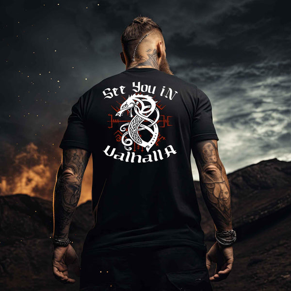 "Fenrir’s Oath" Wikinger-Premiumshirt – "See You in Valhalla" - Nordic Viking Wear